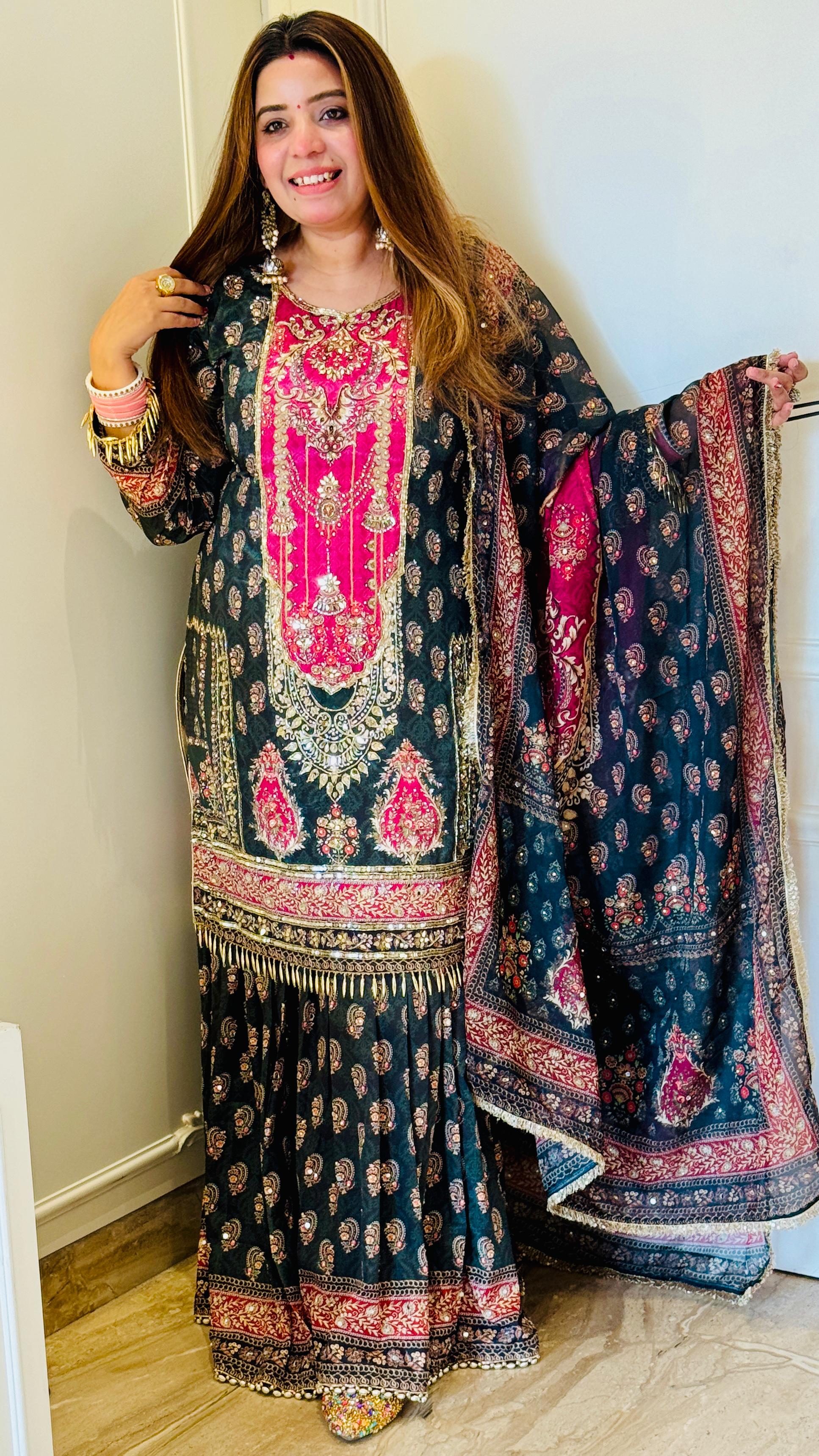 Crepe Digital Print Sharara Suit