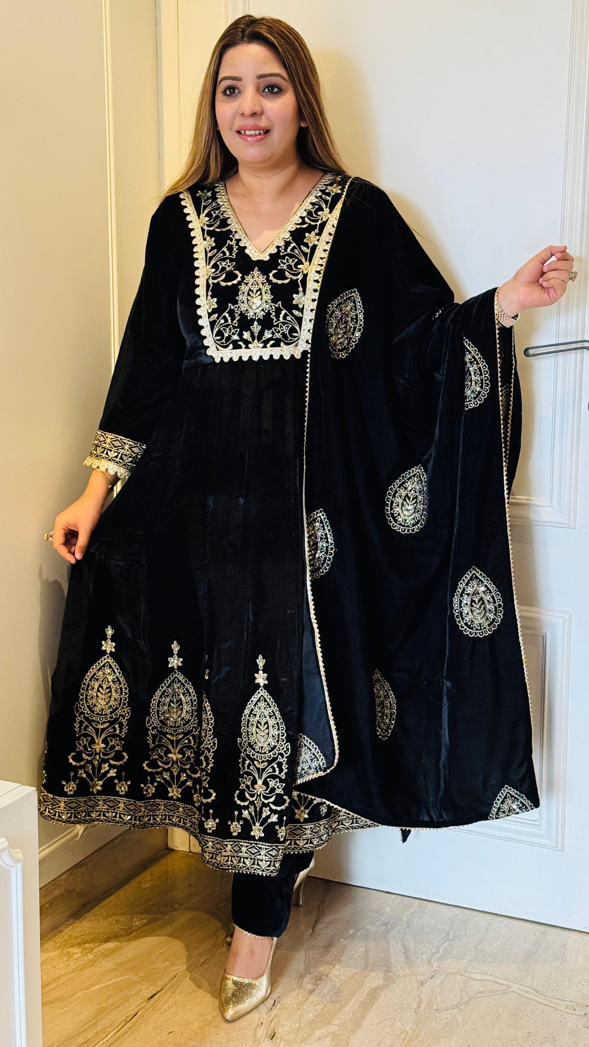 Velvet Anarkali suit black and blue