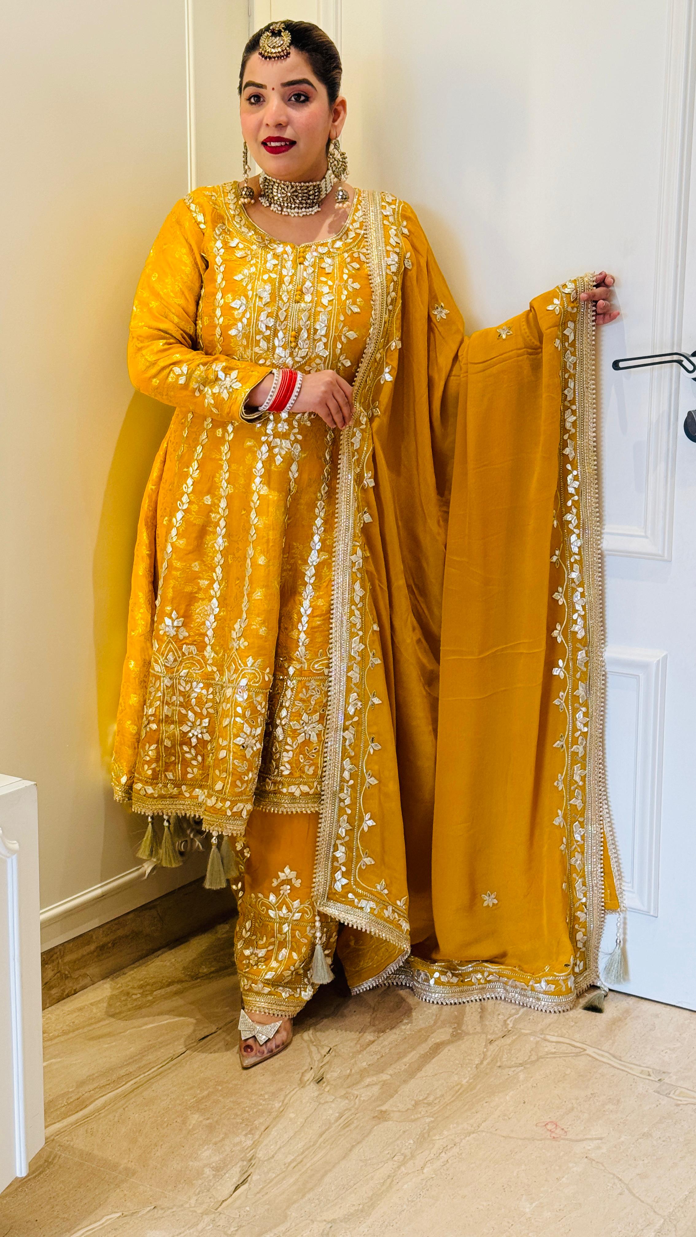 Yellow Brocade Pure Anarkali Suit Set
