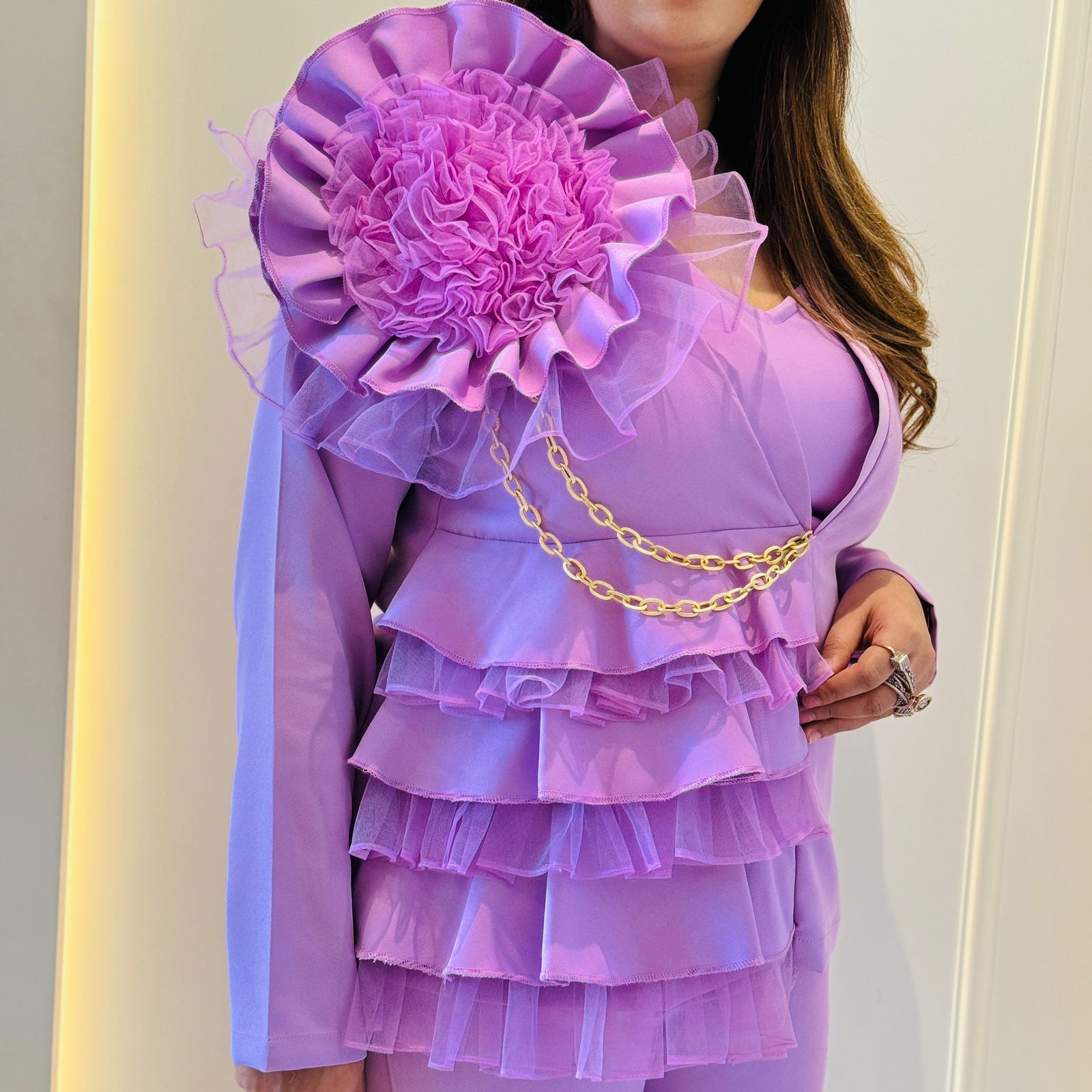 Purple Banana Crepe Co-ord Set with Bustier