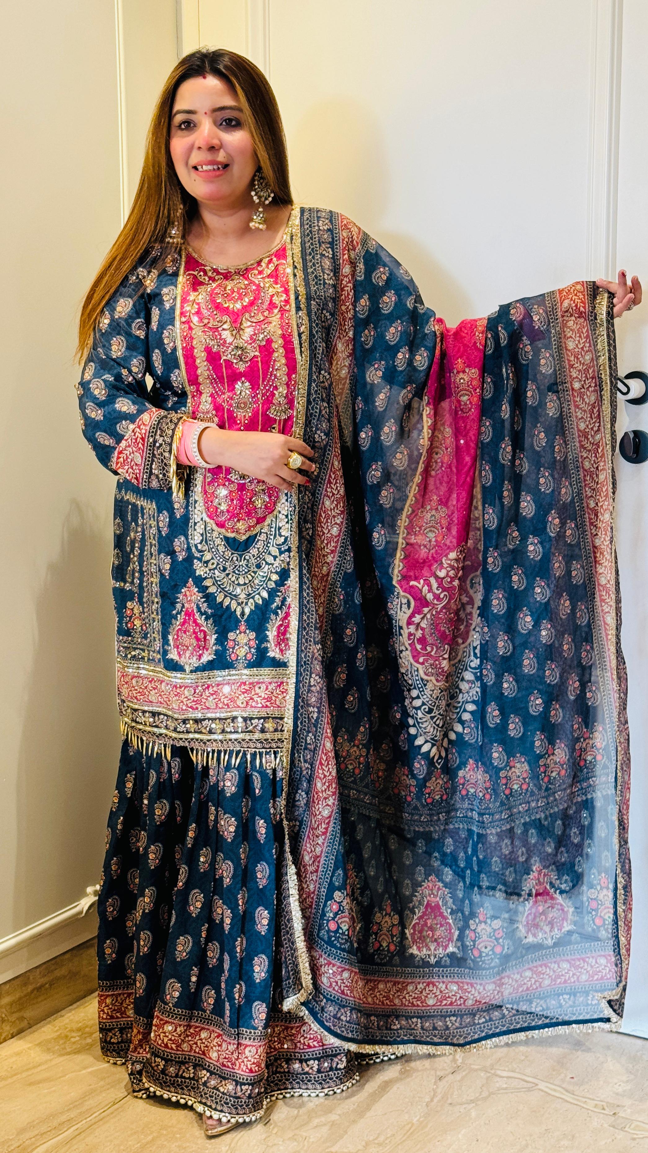 Crepe Digital Print Sharara Suit