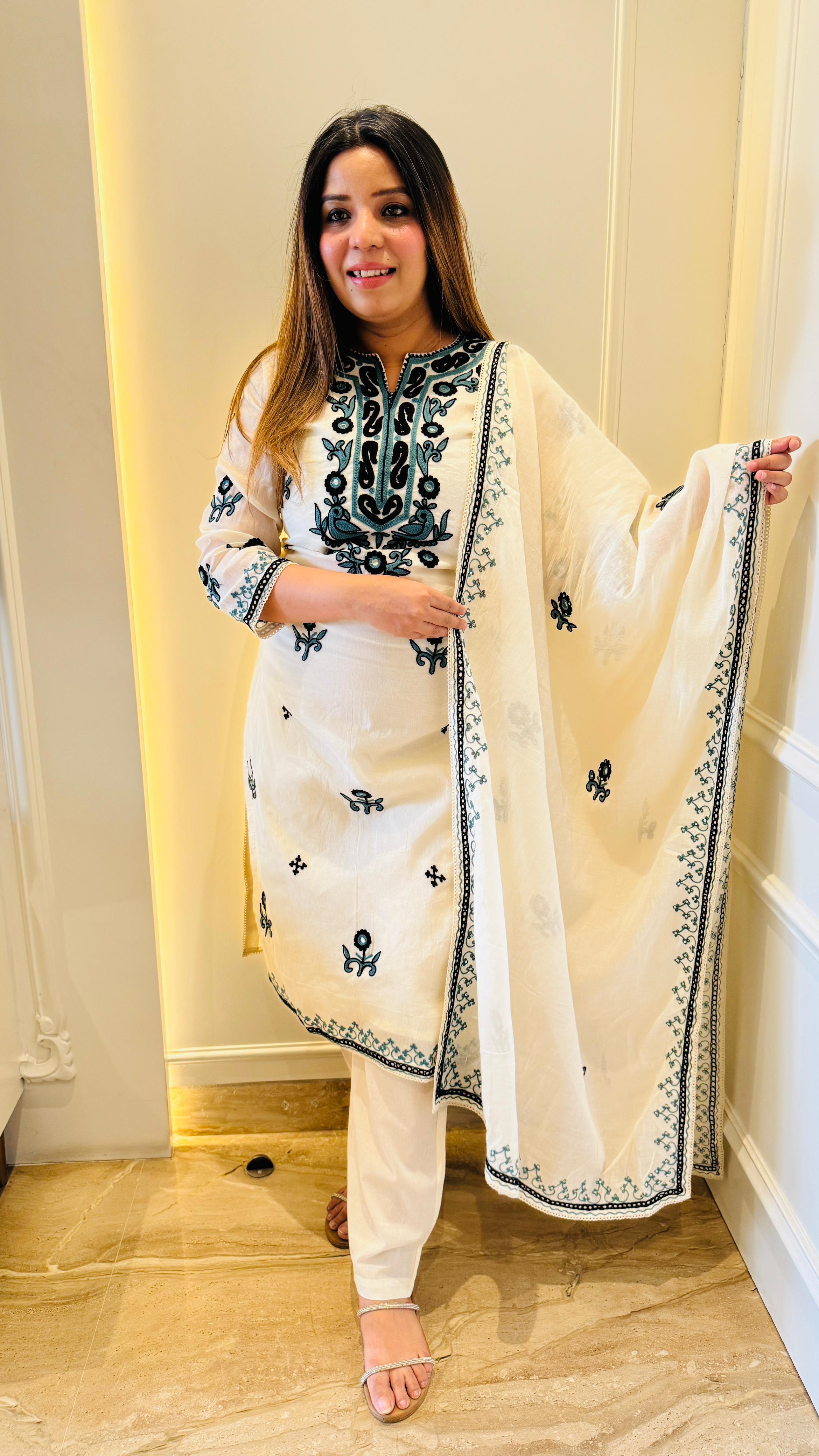 Cotton Suit Set with Kashmiri Embroidery