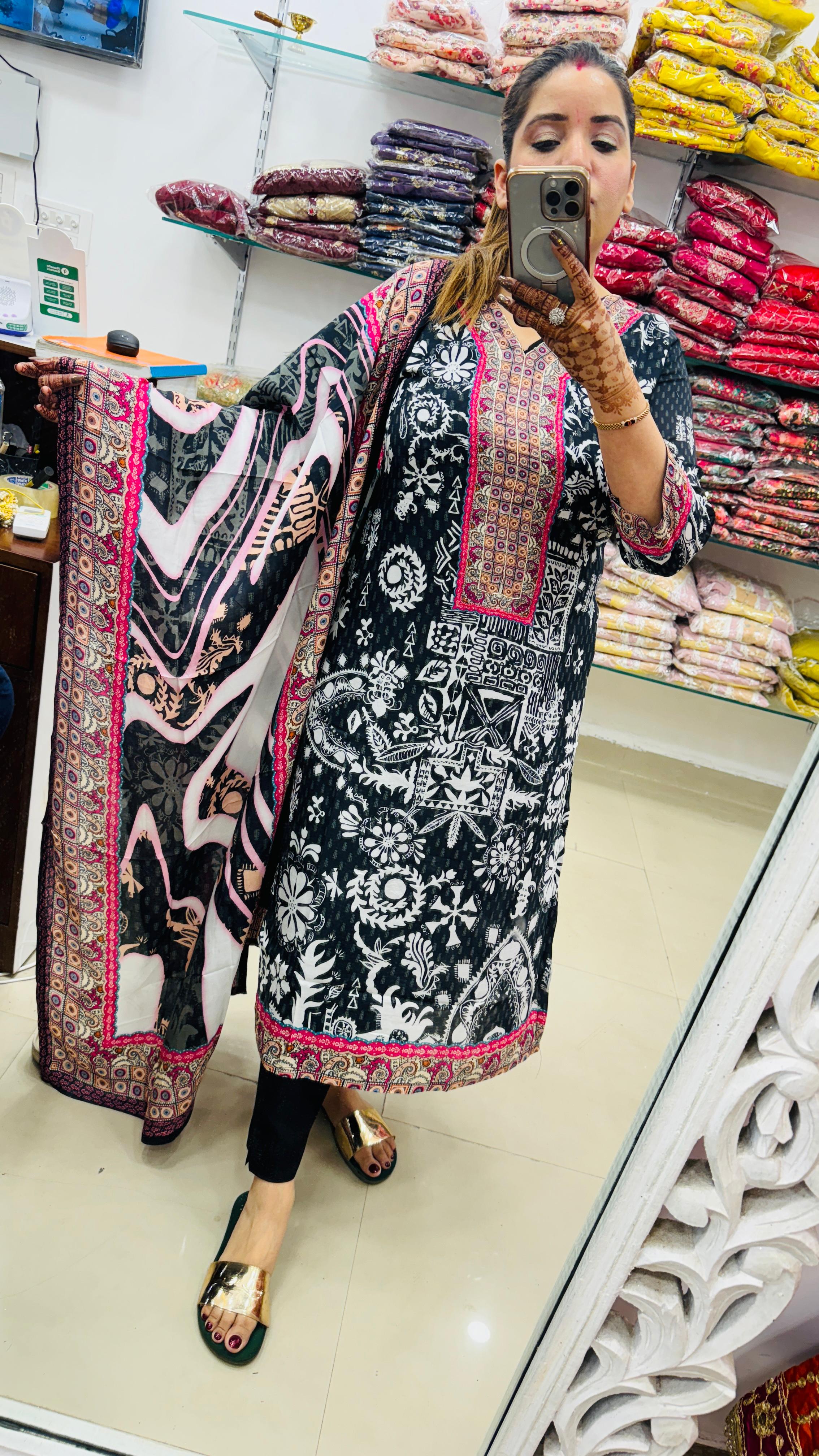 Pure Maslin Suit Set with Cotton Lining and Dupatta