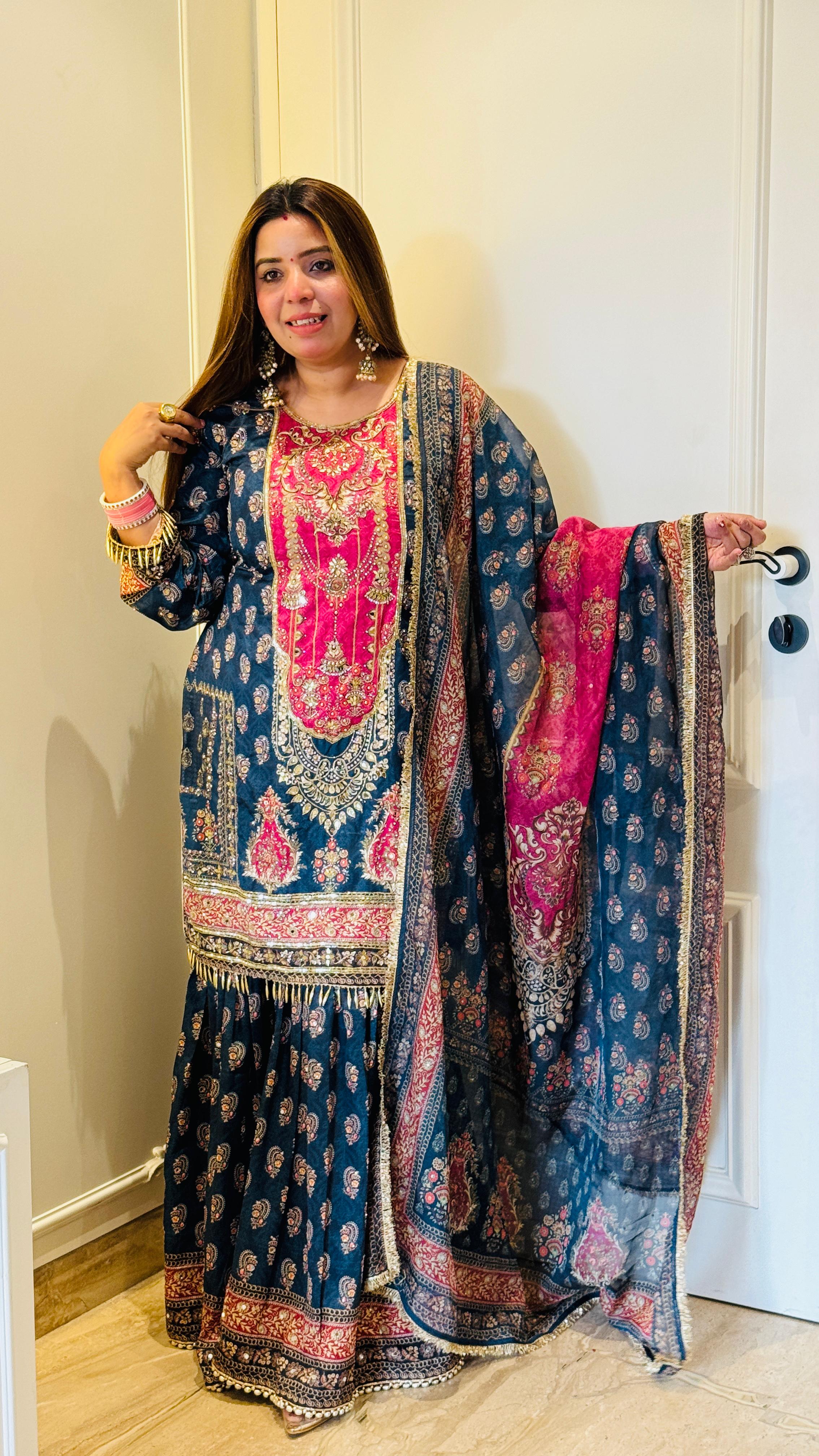 Crepe Digital Print Sharara Suit