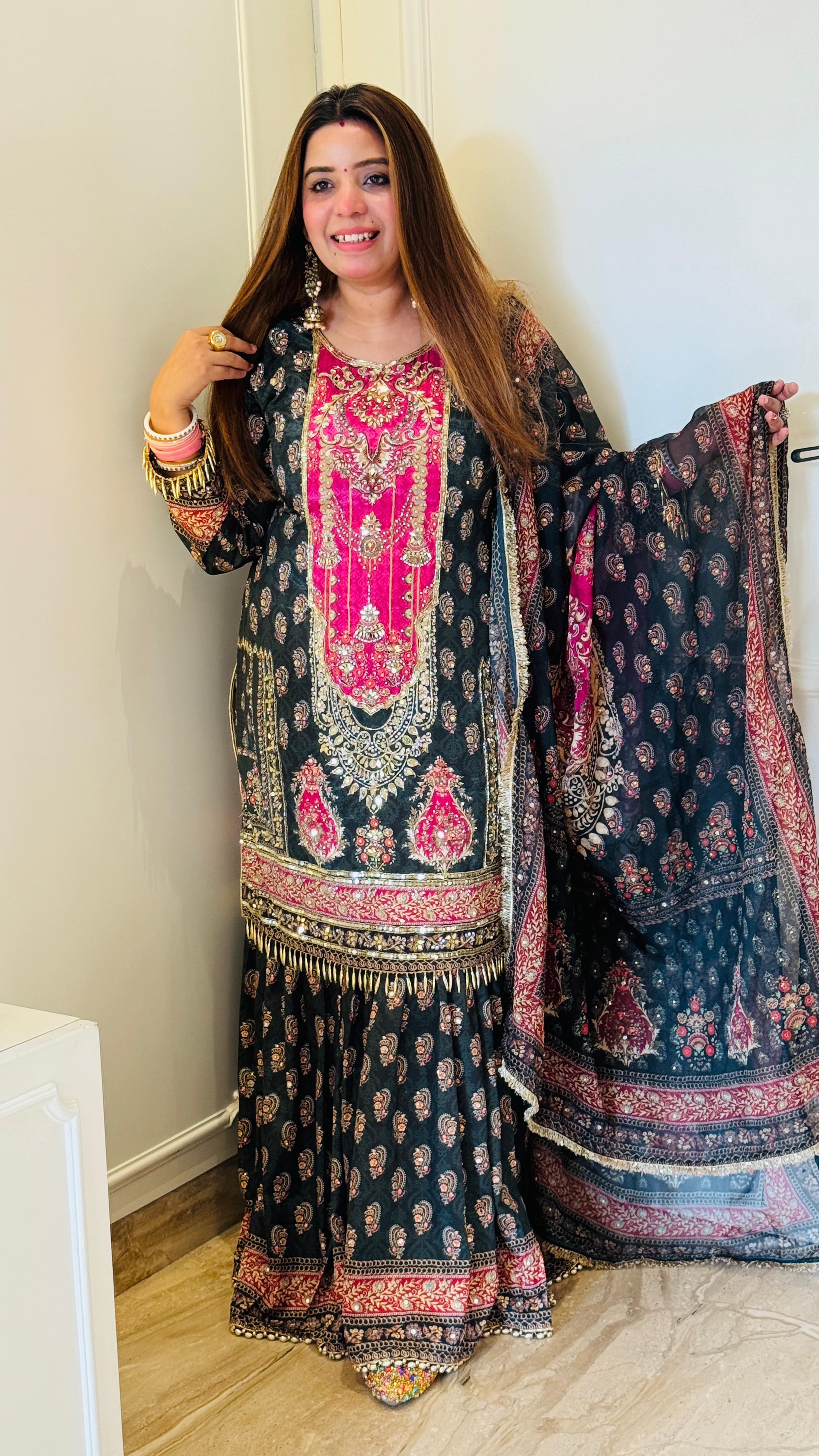 Crepe Digital Print Sharara Suit