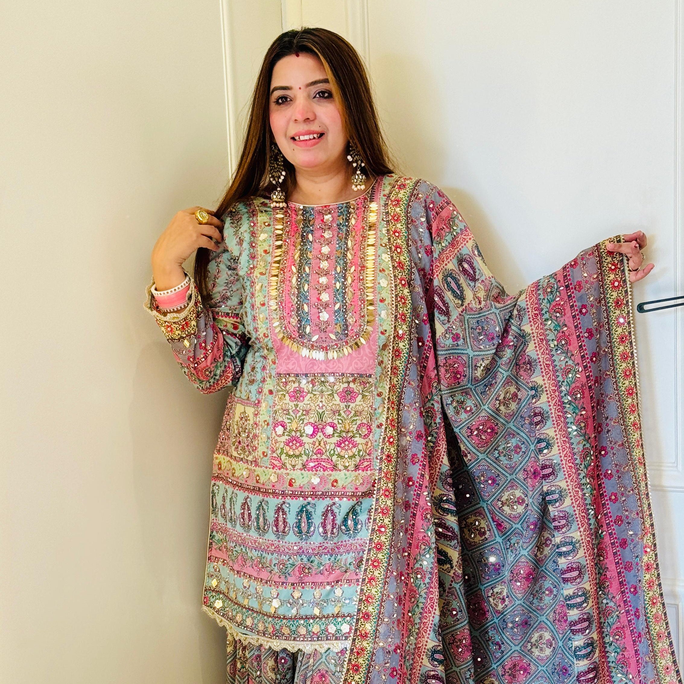 Georgette Sharara Suit with Handcrafted Work