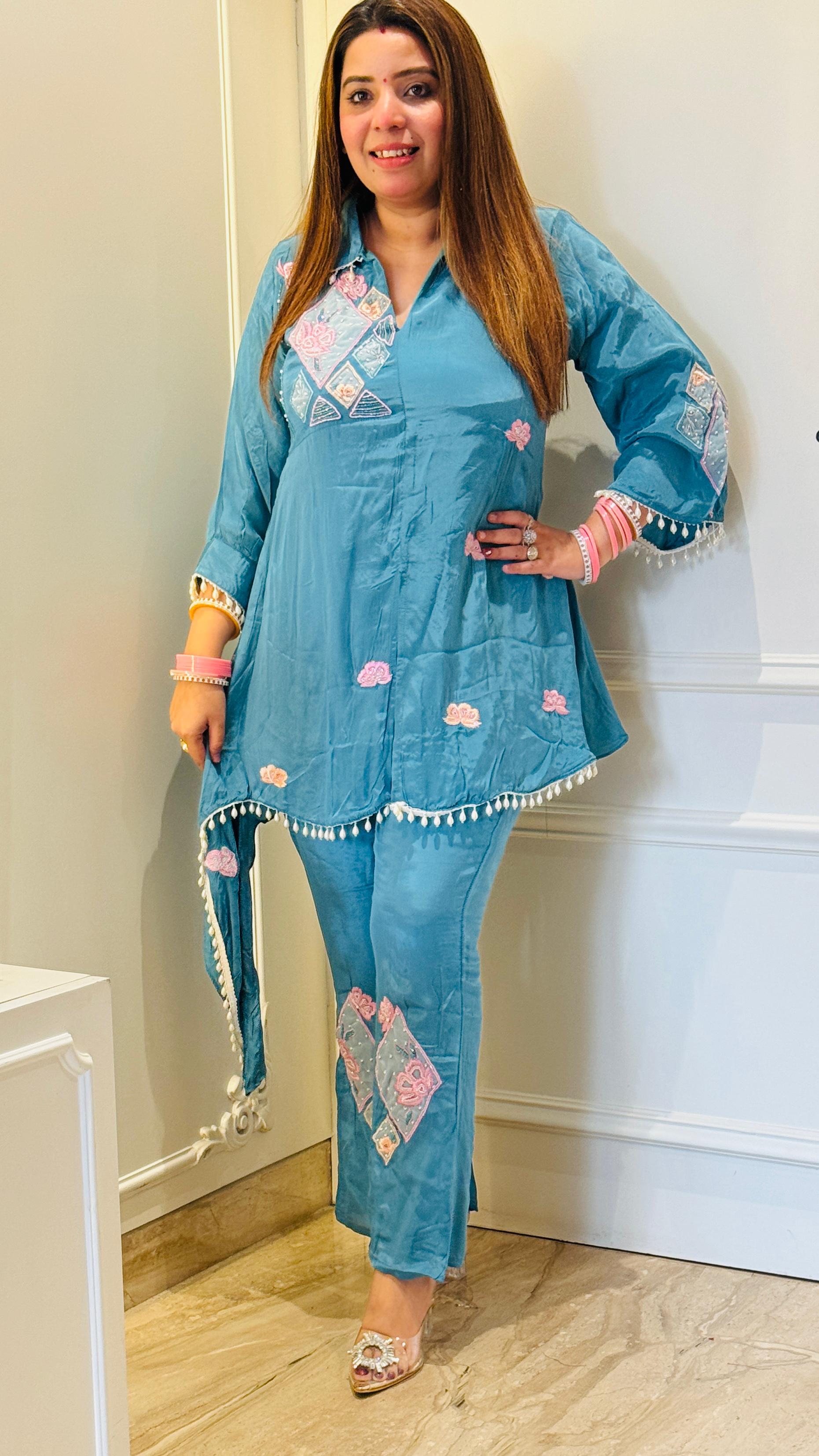 Pure Crepe Cordset with Cape & Handwork Detailing