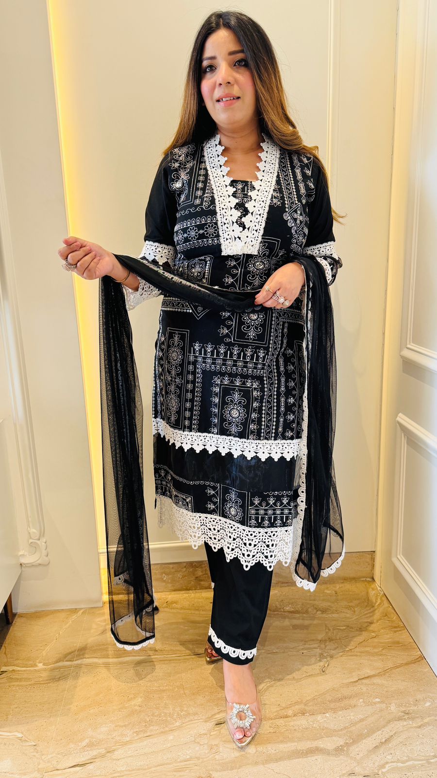 Black & White Pakistani Cotton Suit Set
