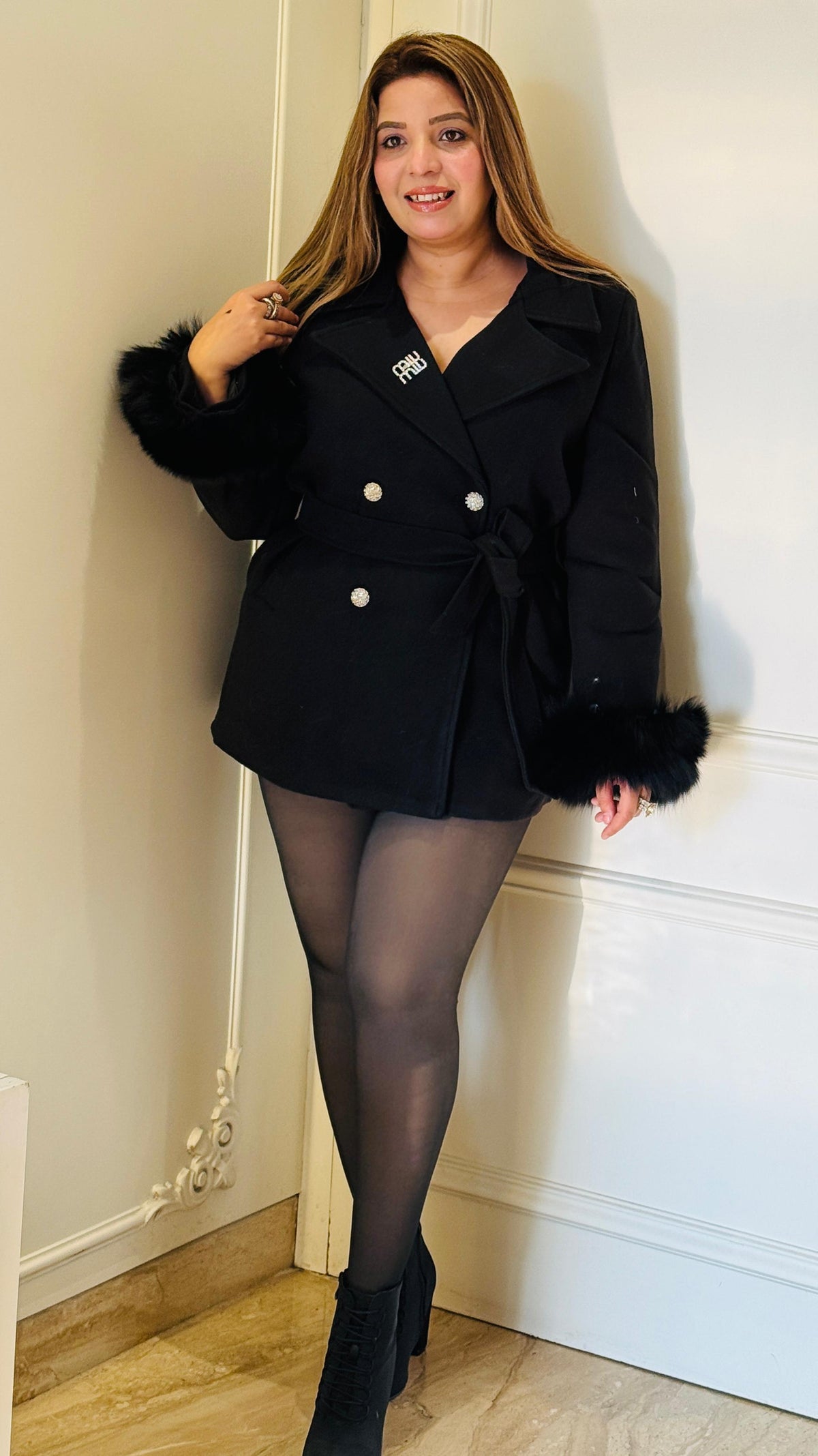 Black Fur Long Coat