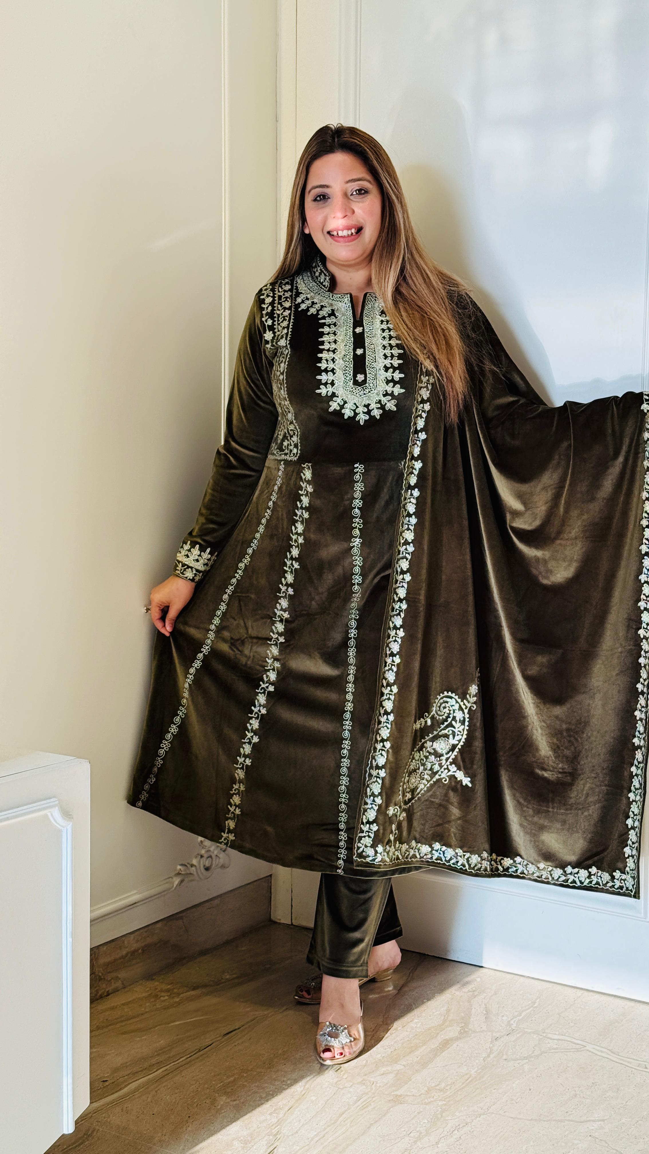 Velvet Premium Soft Anarkali with Machine Work & Dupatta