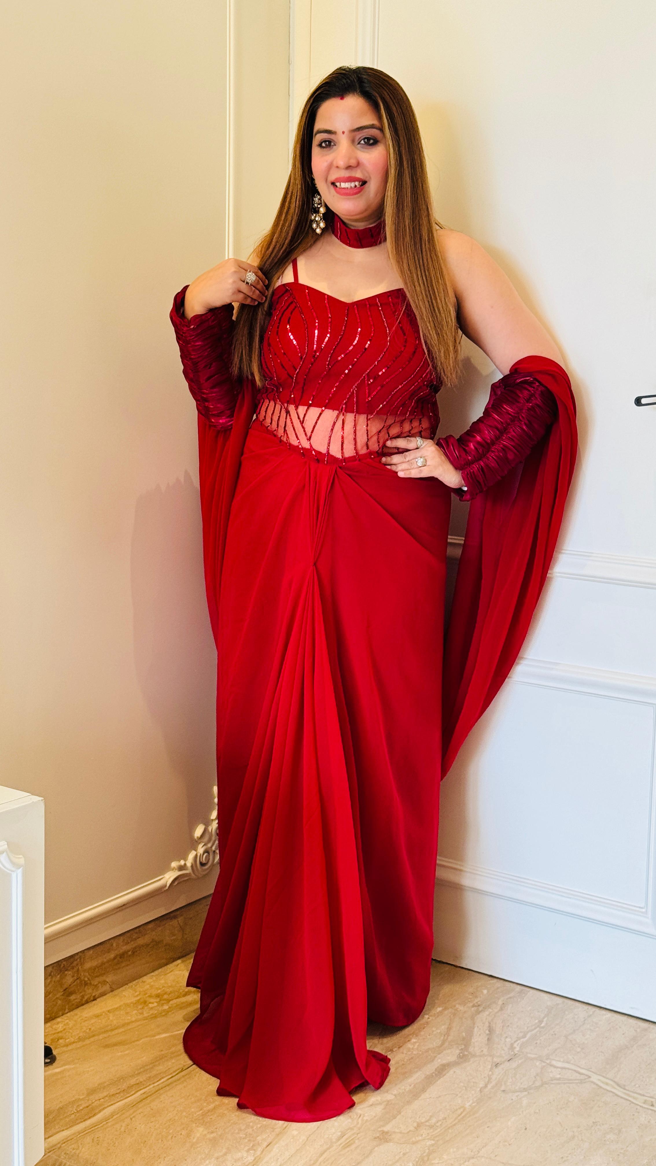 Red Georgette Drape Saree