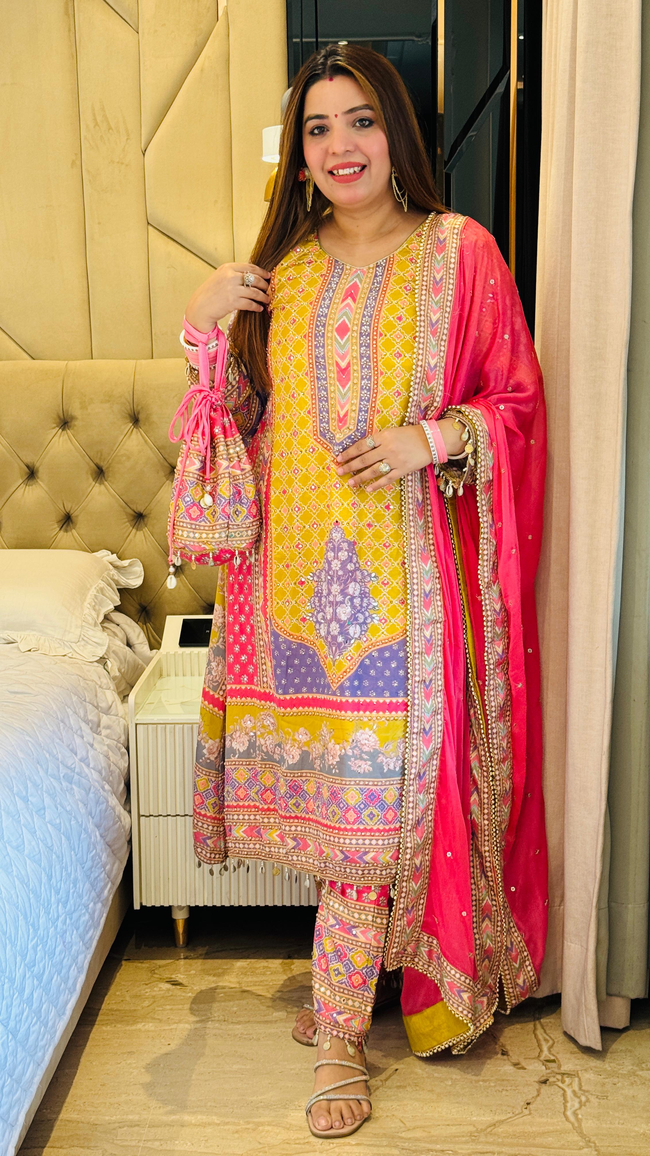 Plus Size Party Wear Suit Set – Handwork & Digital Print