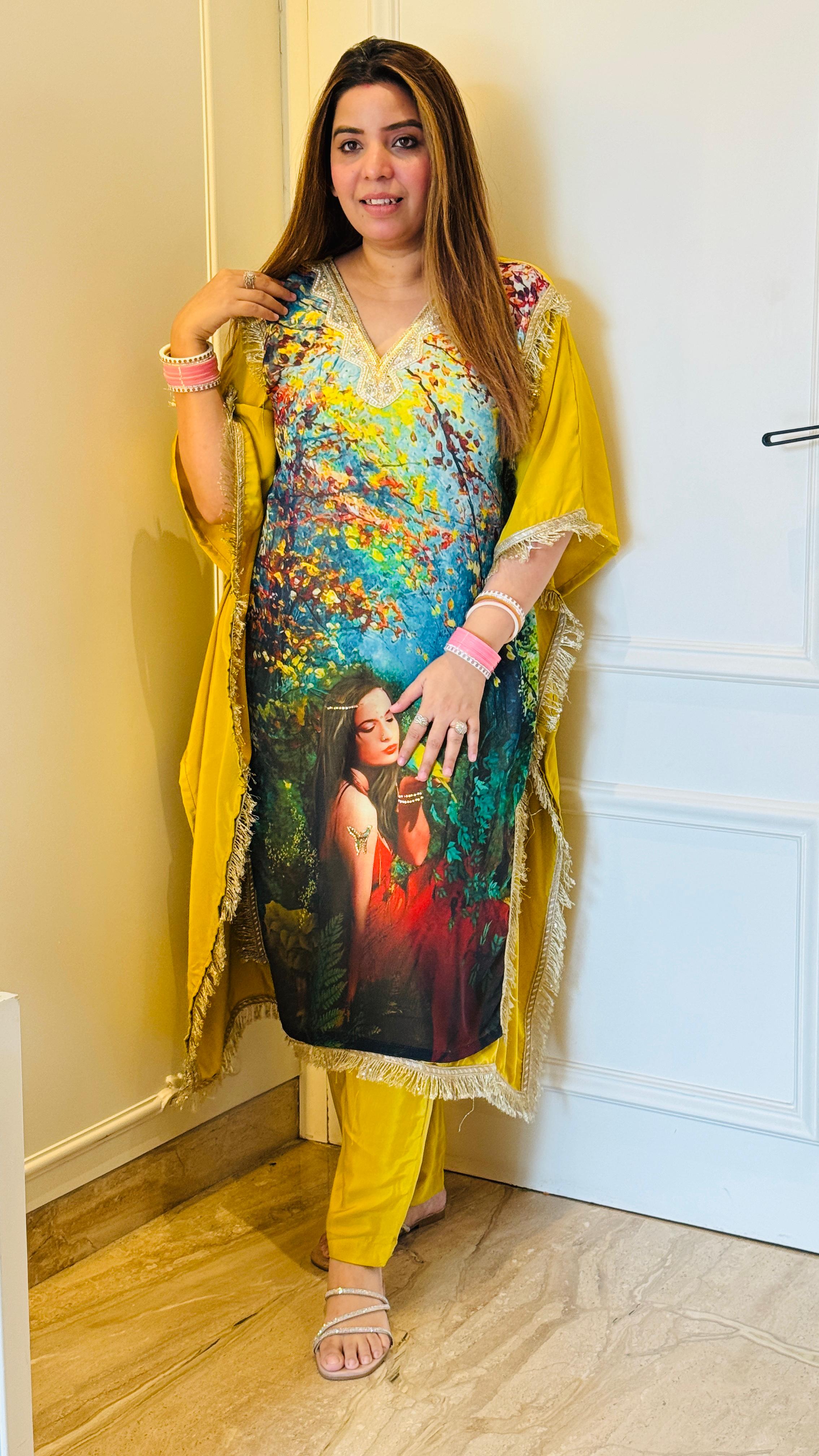 Crape Fabric Kaftan Set with Digital Print