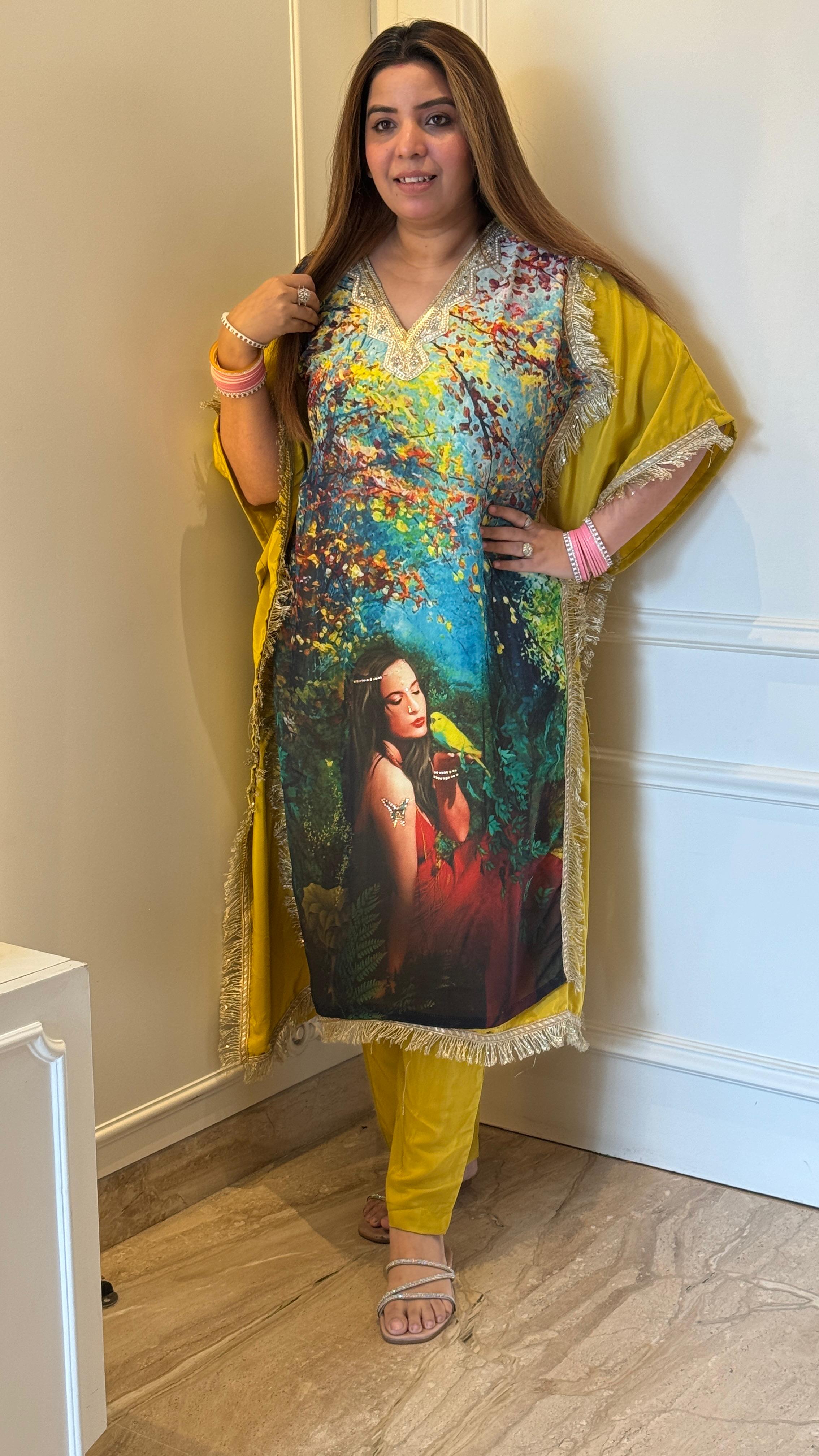 Crape Fabric Kaftan Set with Digital Print