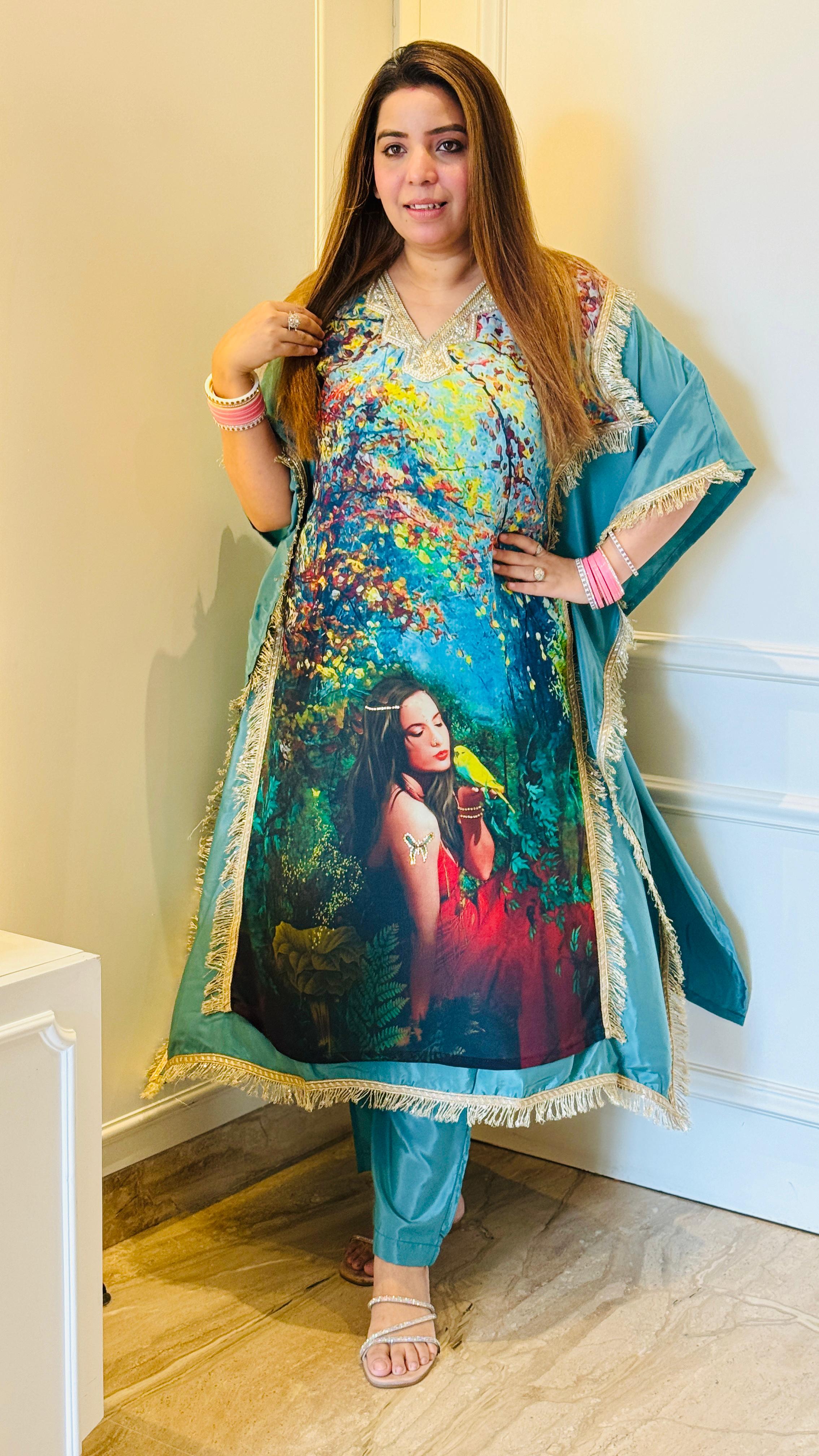 Crape Fabric Kaftan Set with Digital Print