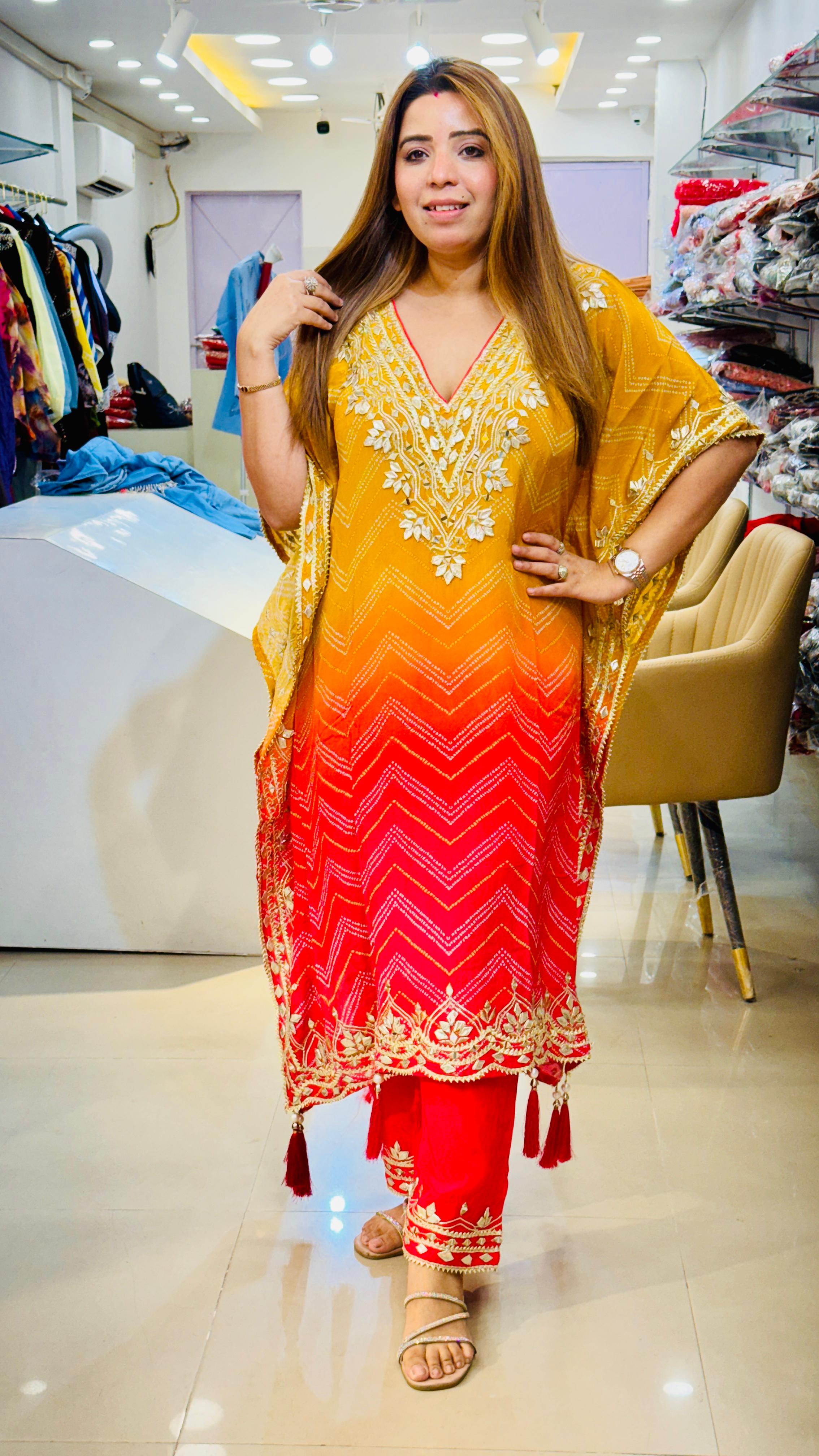 Ombre Bandhani Crape Kaftan Set – Pure Crape