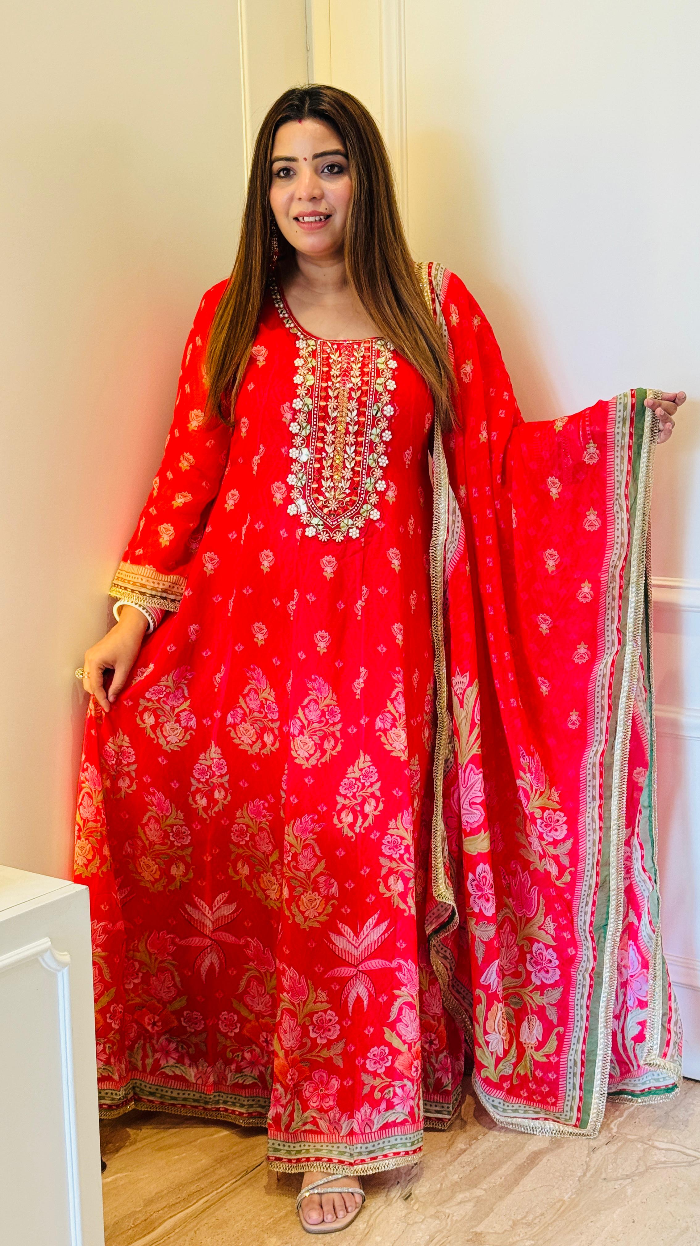 Georgette Digital Print Handwork Anarkali Suit