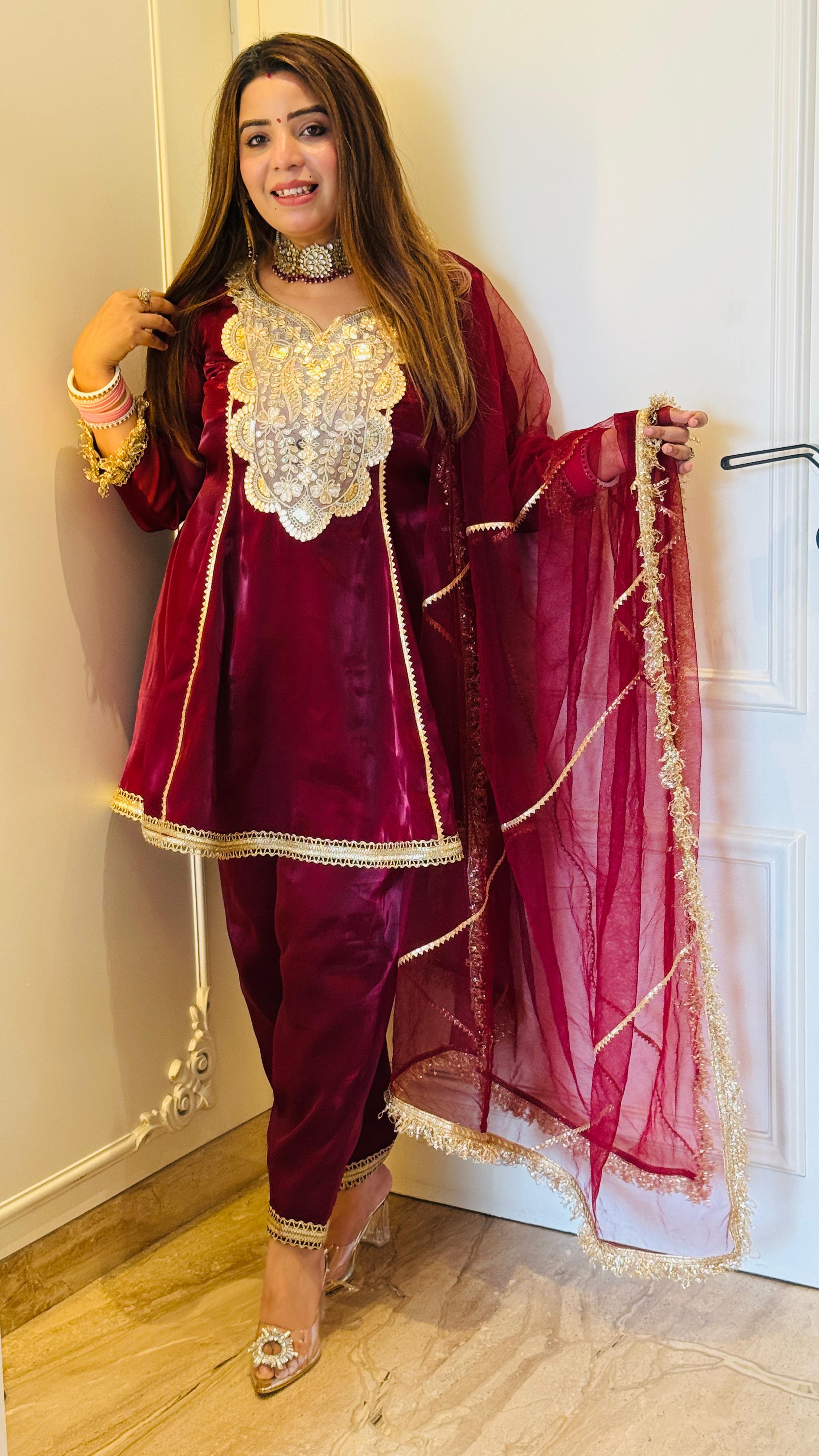 Satin Dhoti Suit Set