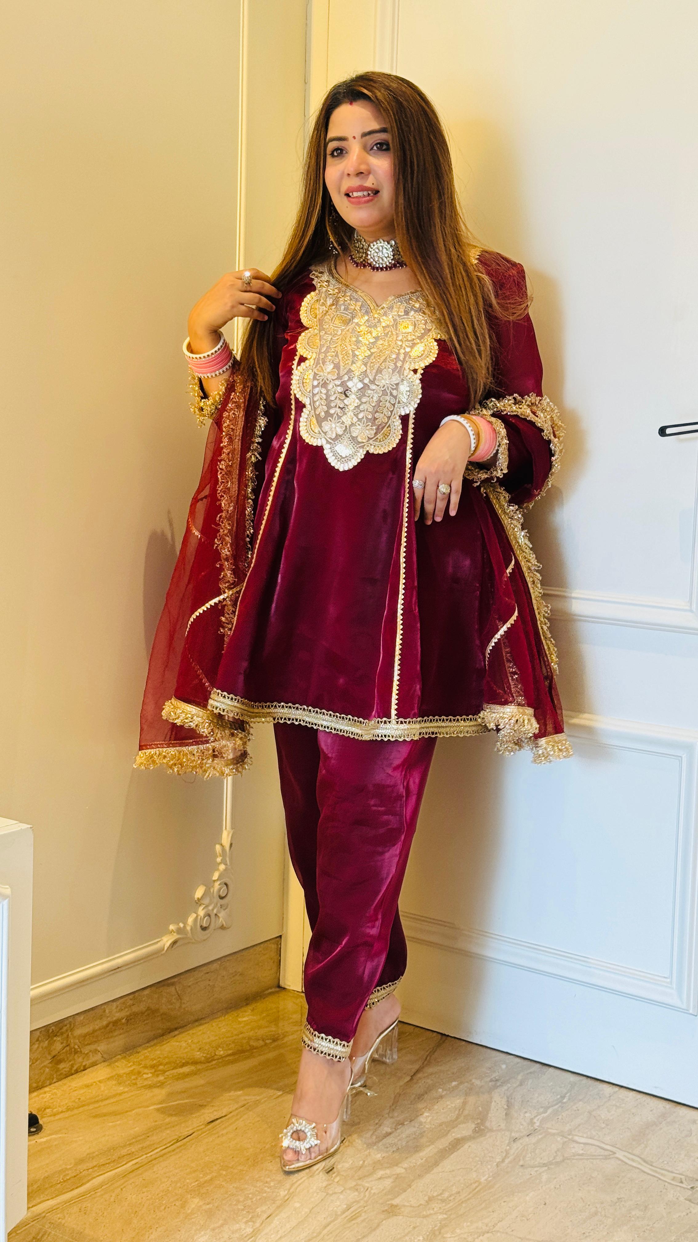 Satin Dhoti Suit Set