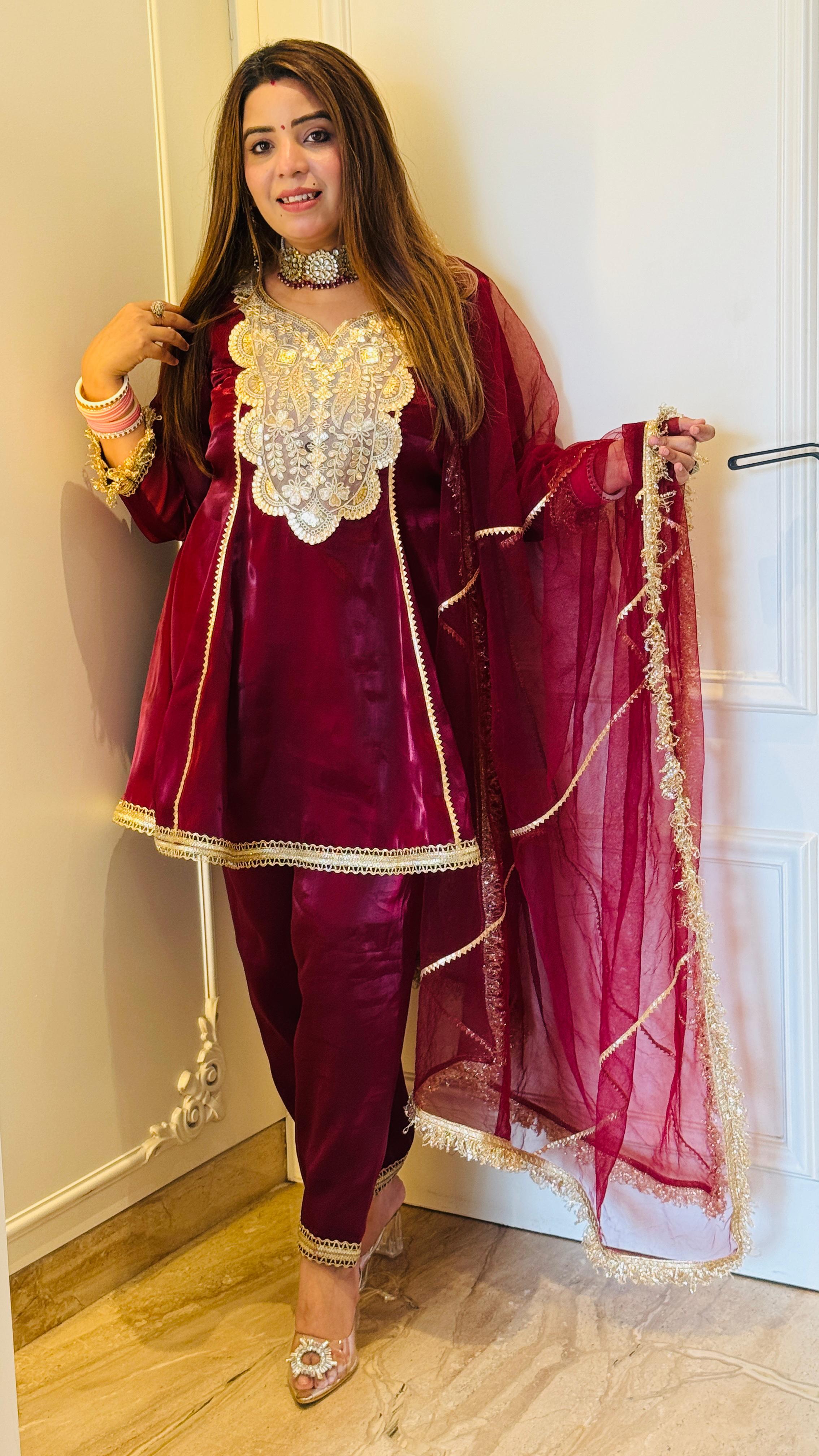 Satin Dhoti Suit Set