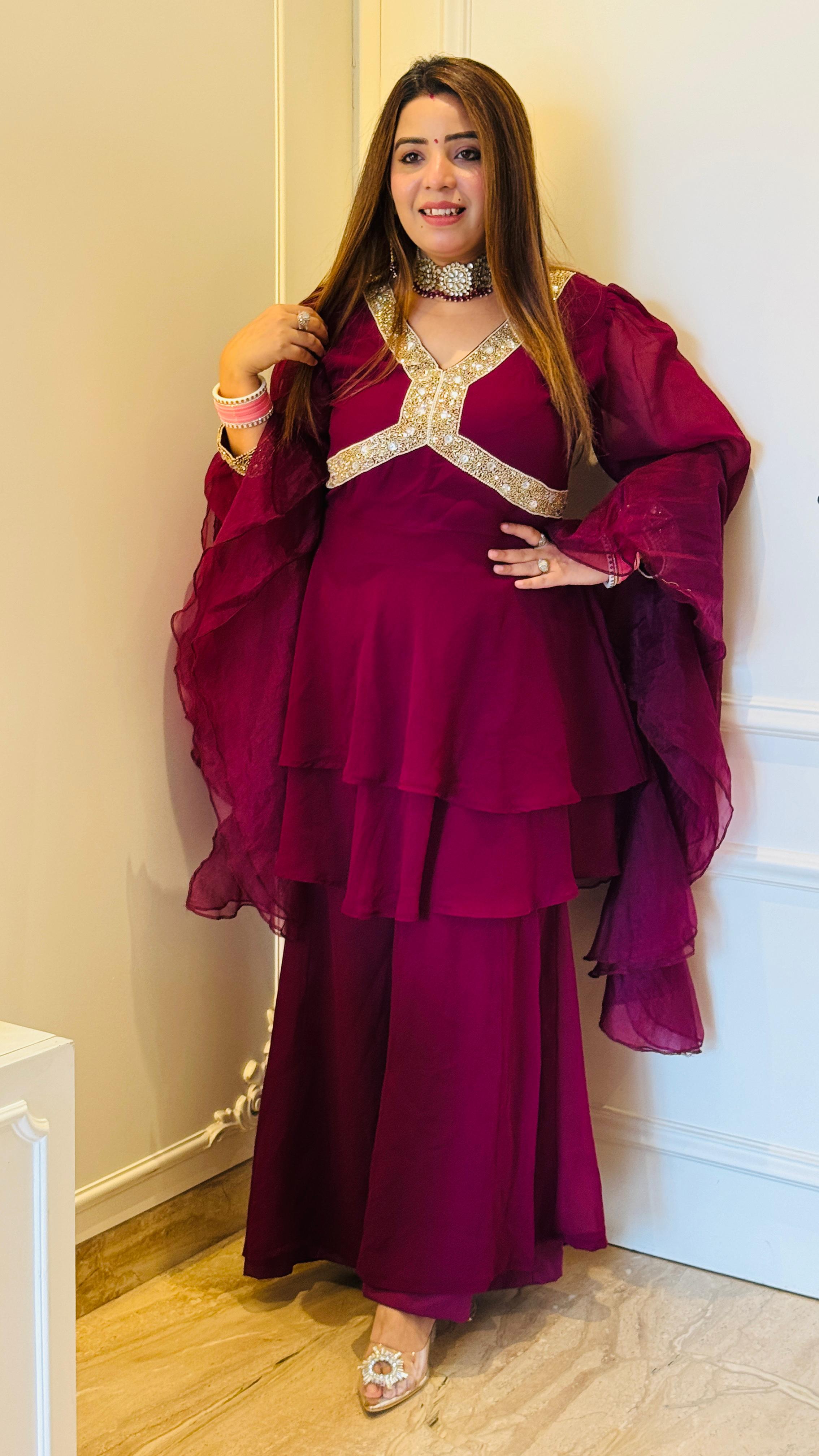 Georgette Designer Peplum Suit Set with Ruffle Dupatta