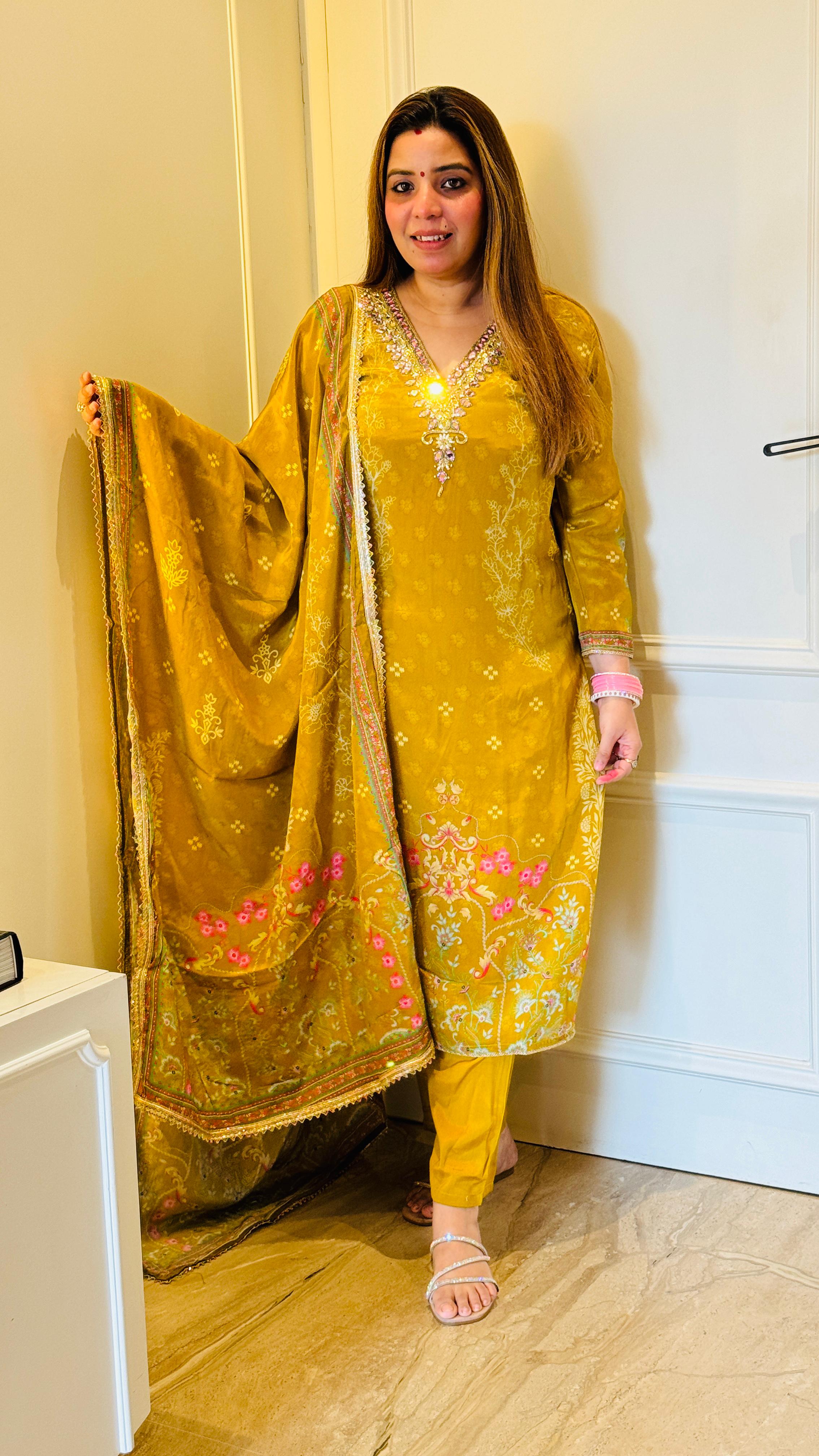 Pure Crape Digital Print Handwork Suit Set