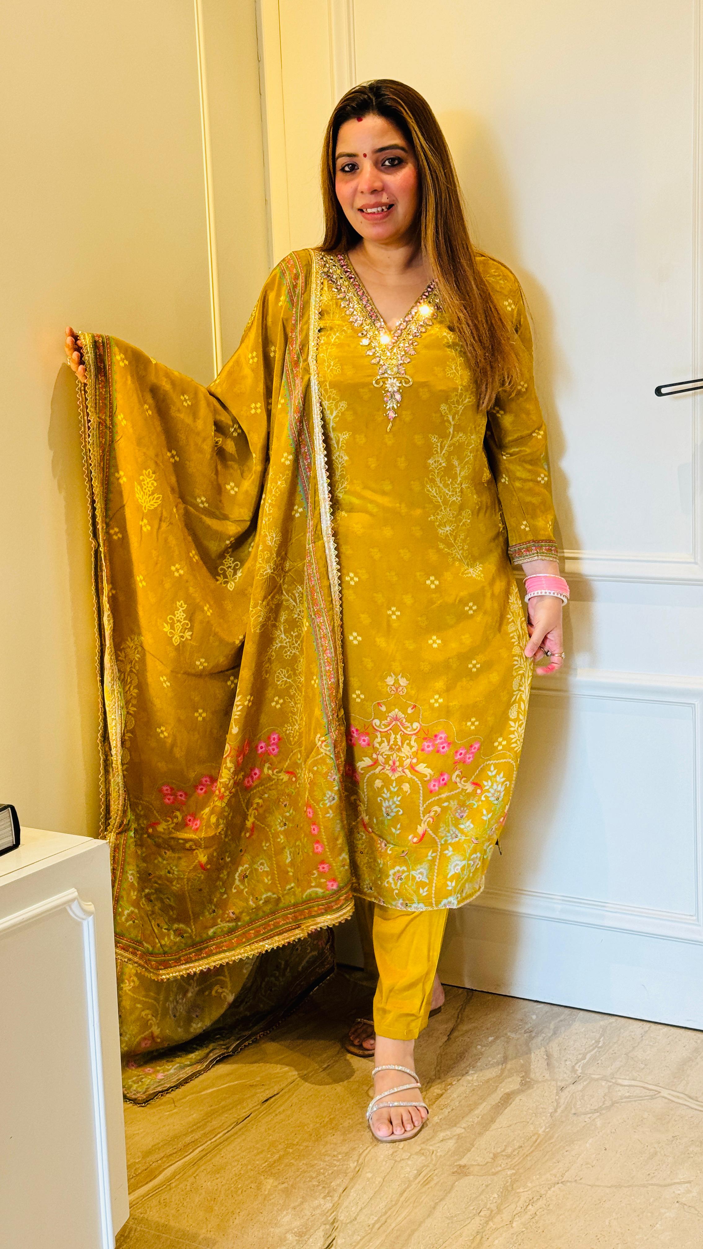 Pure Crape Digital Print Handwork Suit Set