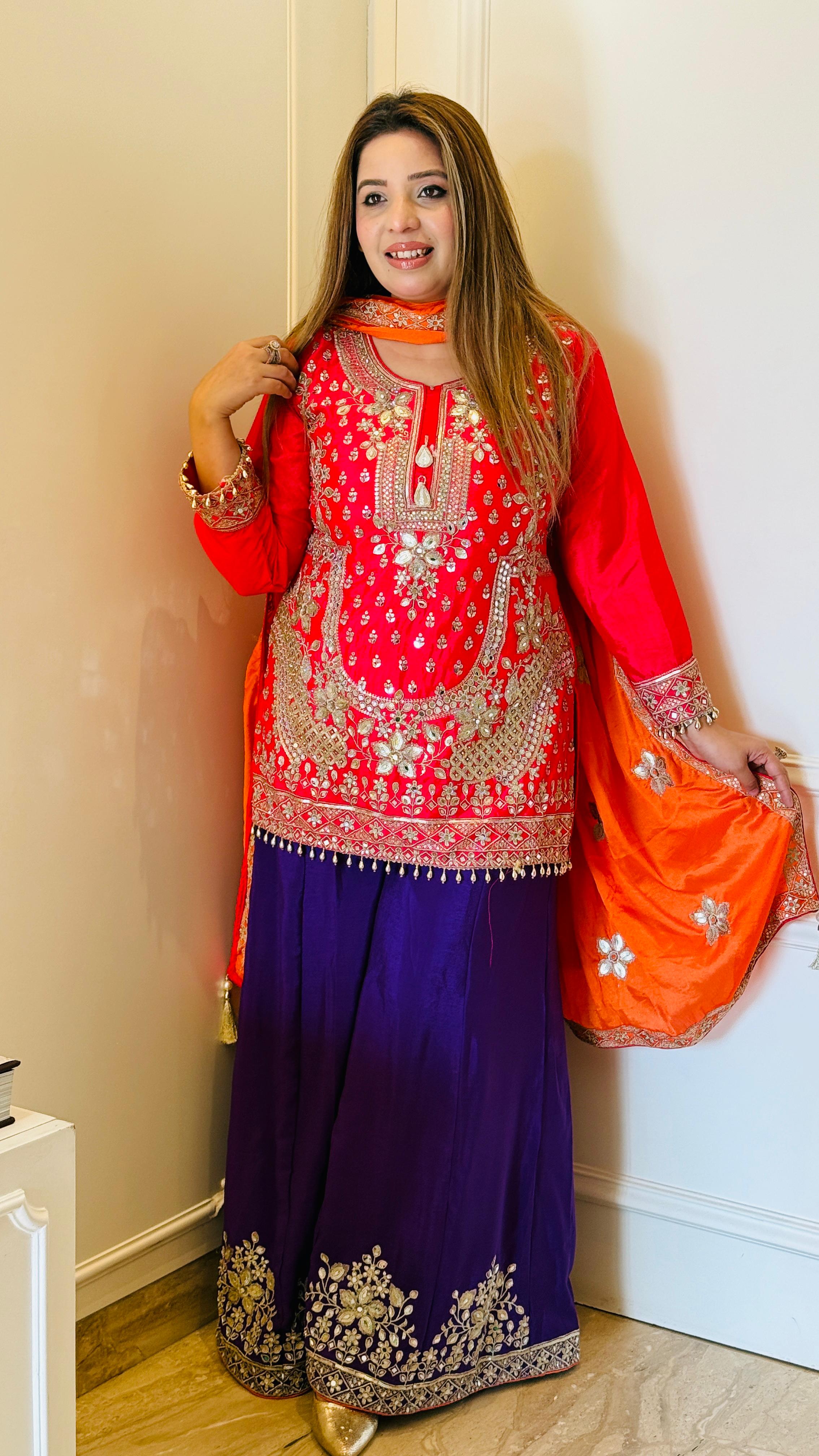 Orange & Blue Viscose Georgette suit set