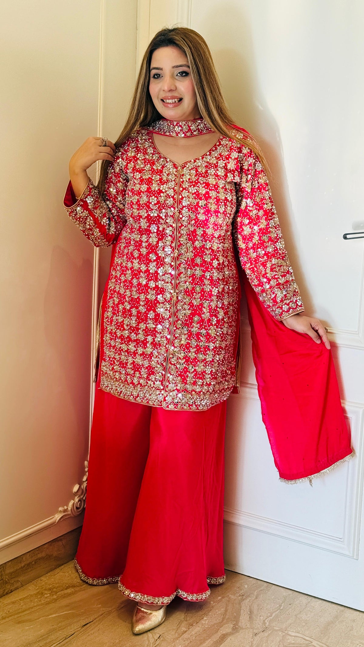 Red Viscose Georgette Suit Set