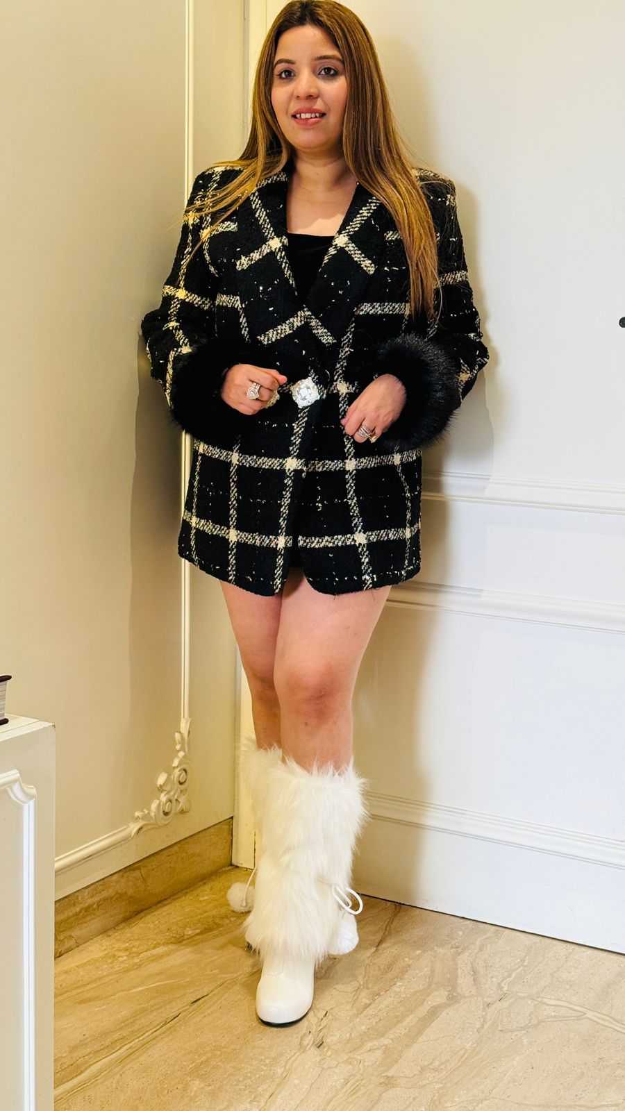 Black Fur Pocket Long Coat