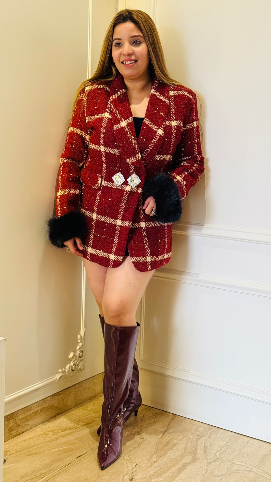 Warm Long Coat with Fur Pockets – Selfie Kurtiz Exclusive