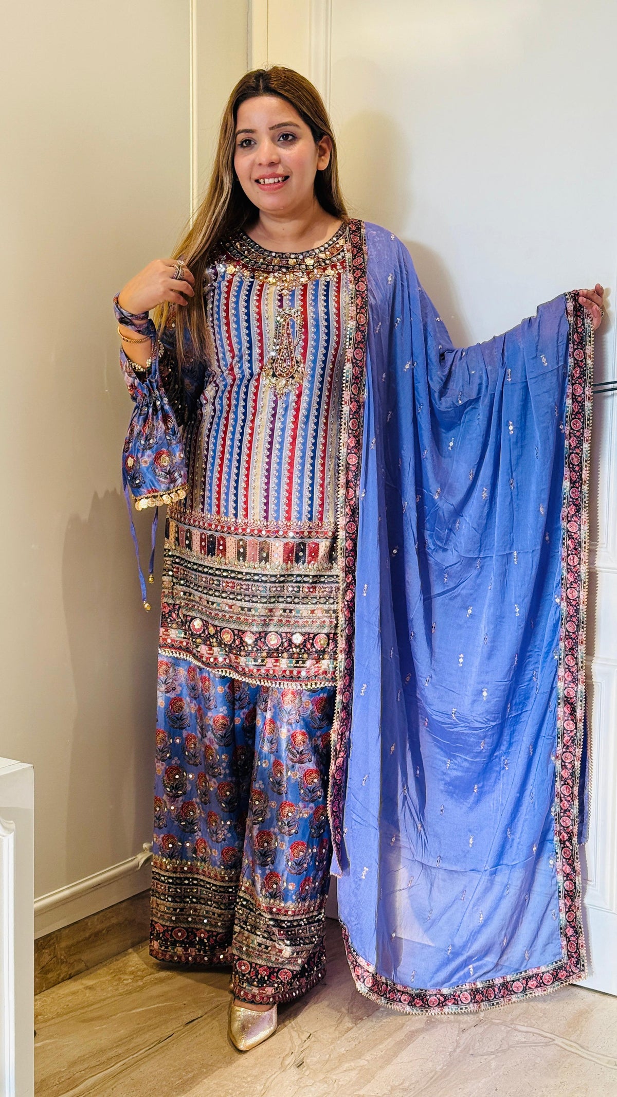 Blue  Velvet Handwork Suit Set – Luxe Collection