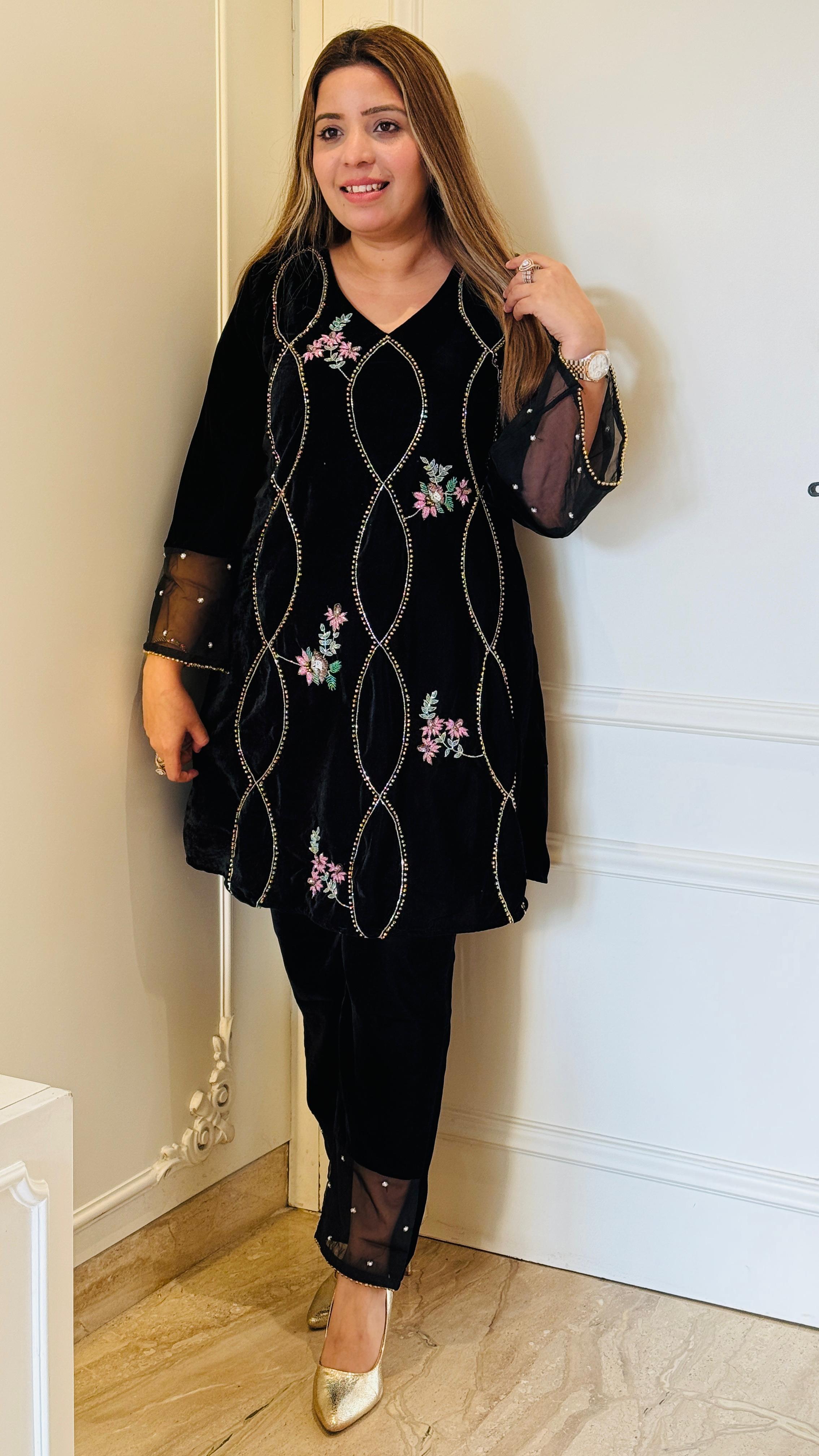 Black Velvet Co-ord Set with Handwork