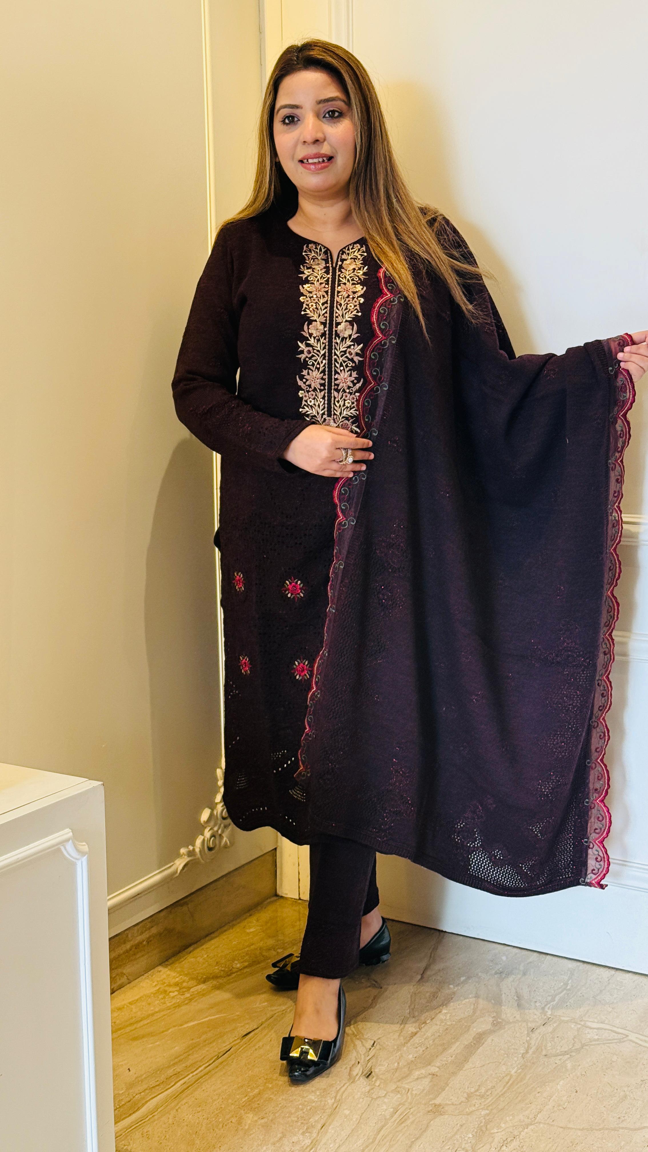 Purple Knit Wool Suit Set