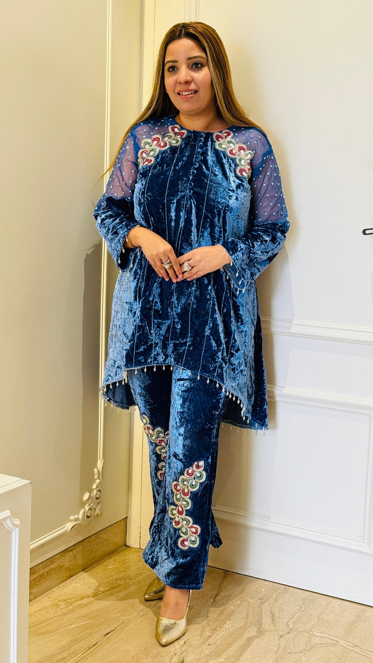 Blue Iced Velvet Co-ord Set