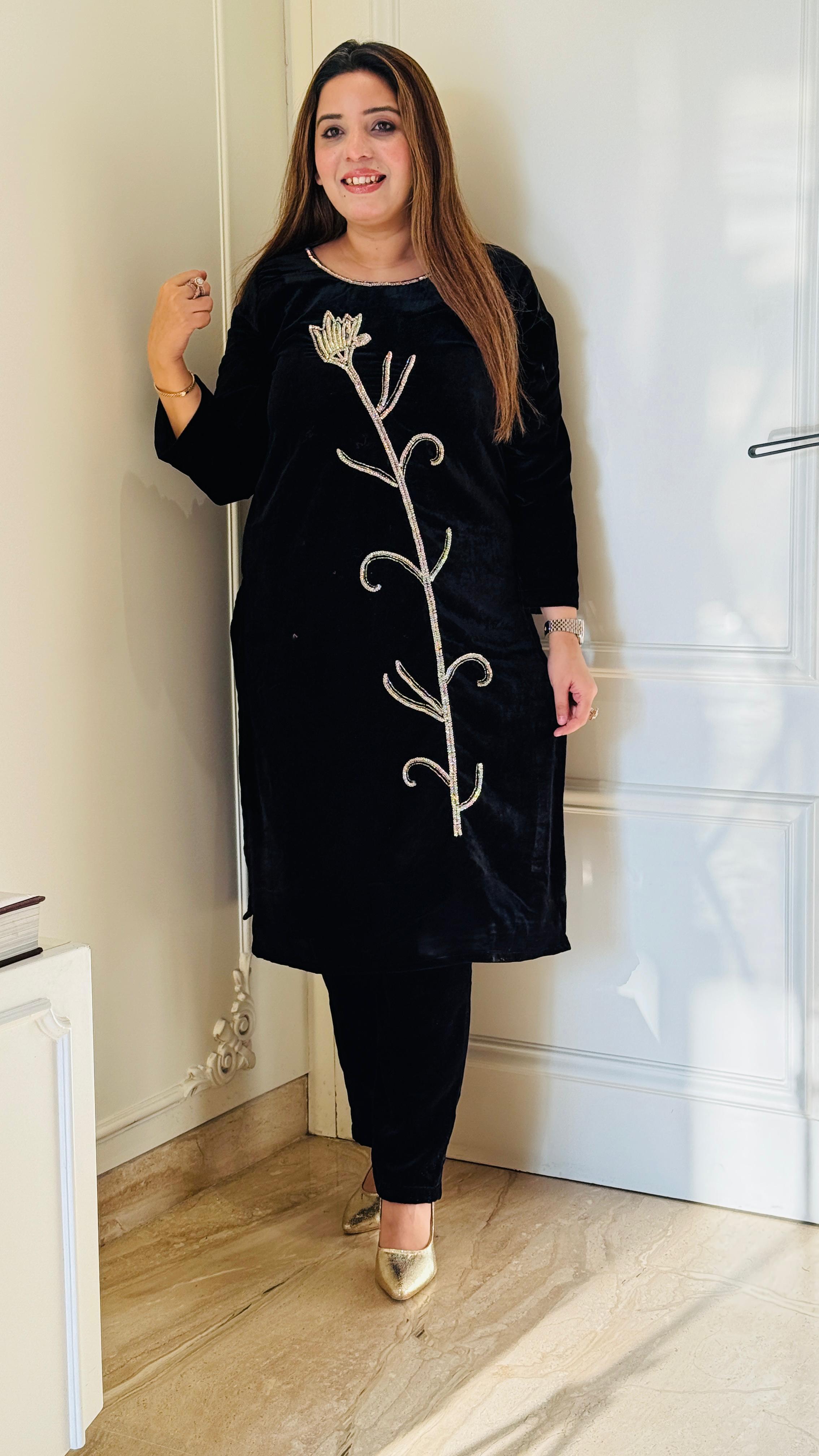 Micro Velvet Kurta Set with Handwork