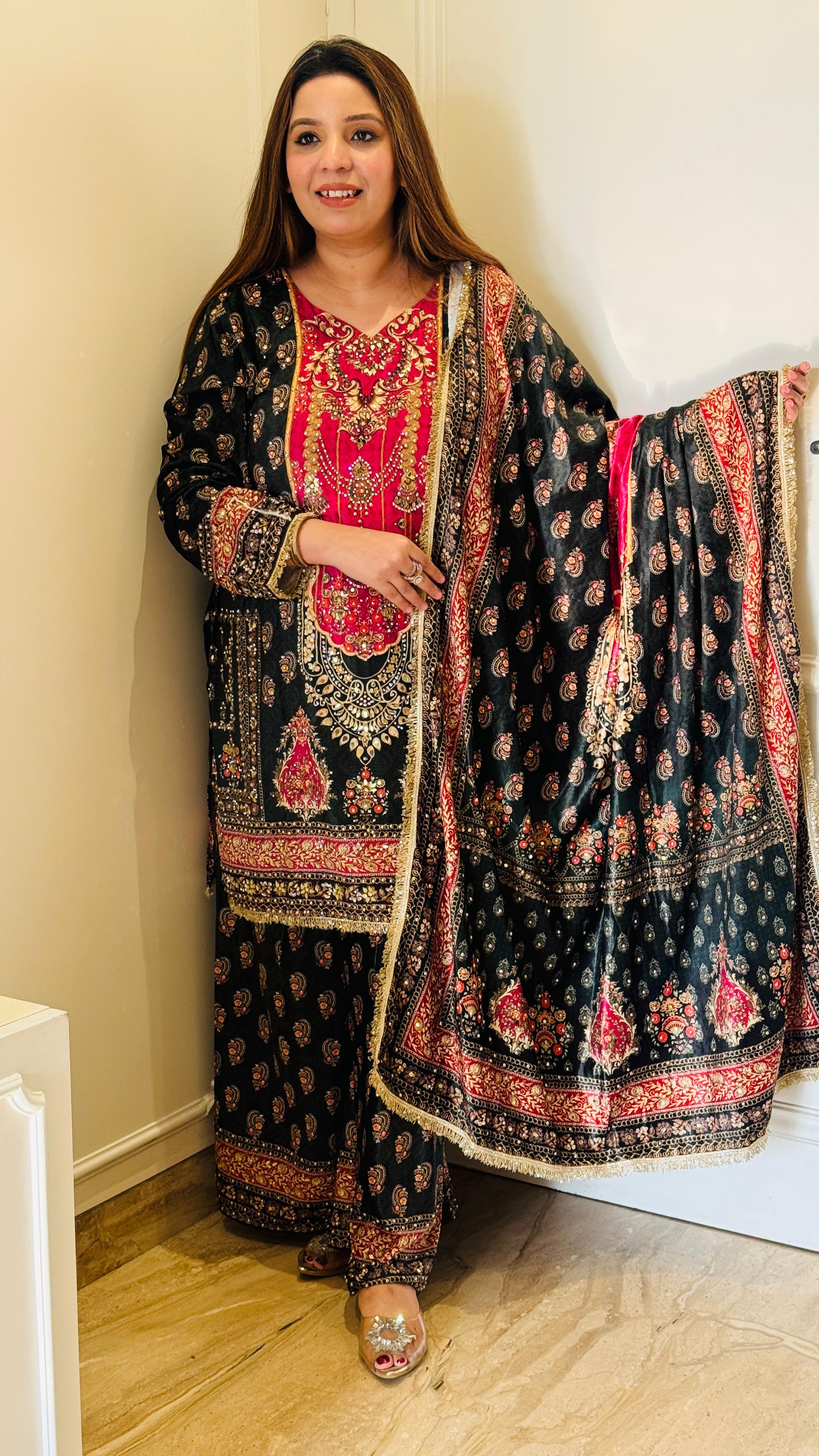 Heavy Velvet Suit Set with Intricate Handwork – Royal