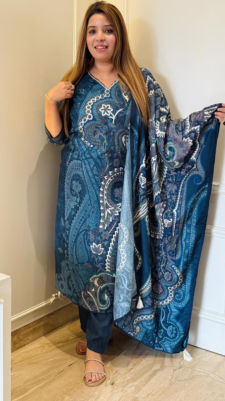 Blue Aafreen Maslin Suit Set