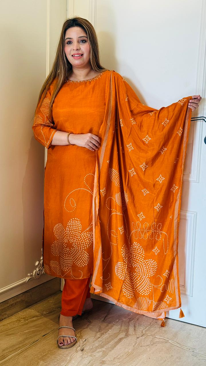 Orange Rivaayat Bandhani Suit Set