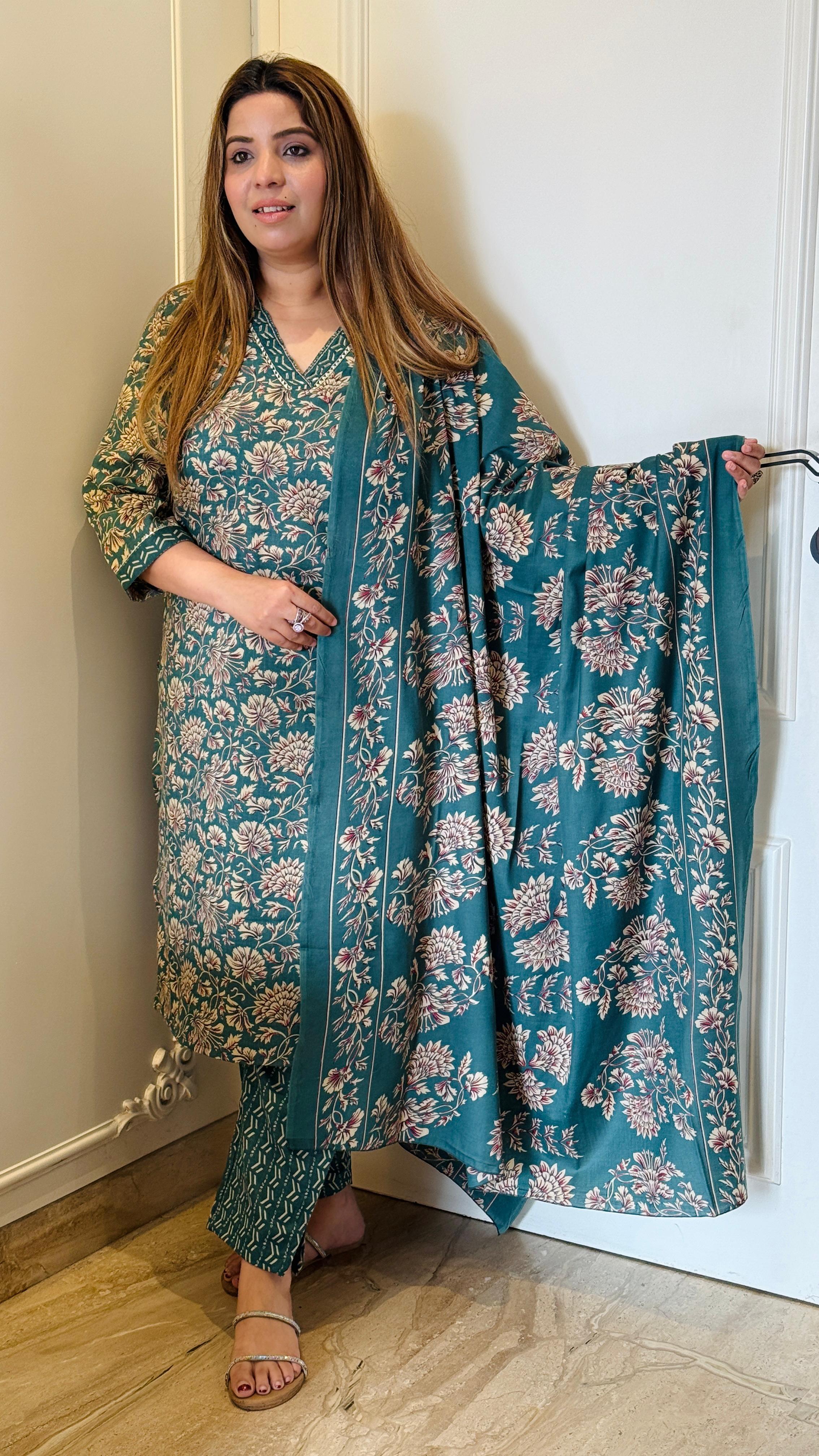 Senvya Cotton Suit Set- Blue & Red