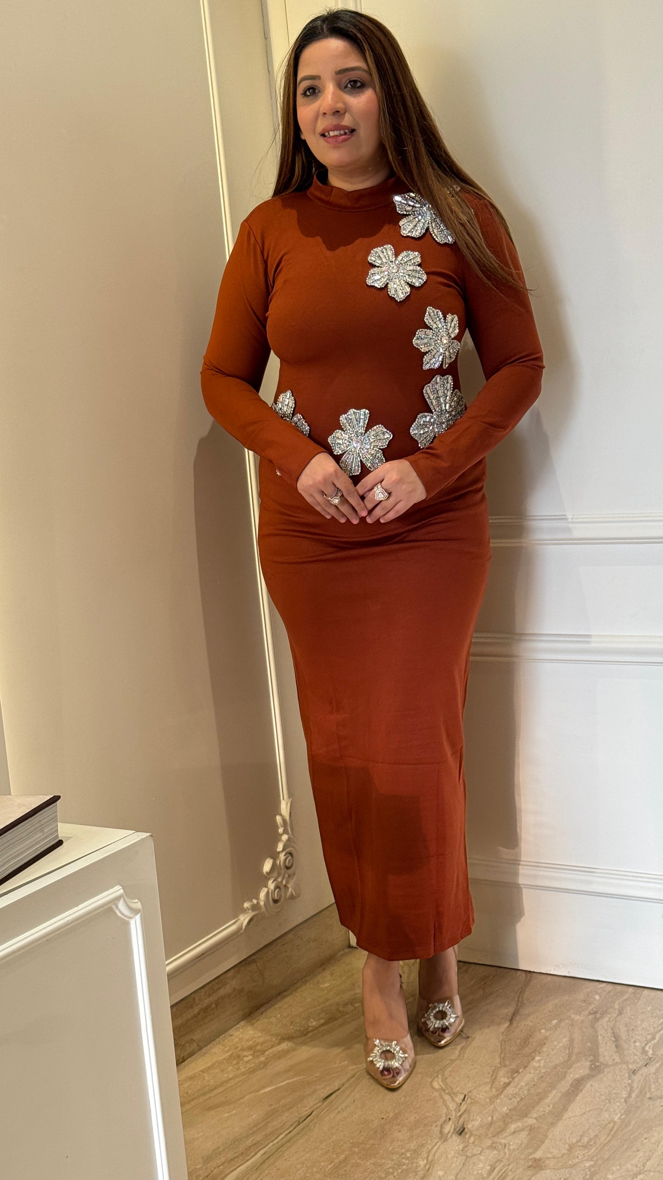 Zarisha Crepe Dress- Brown, Red, Black