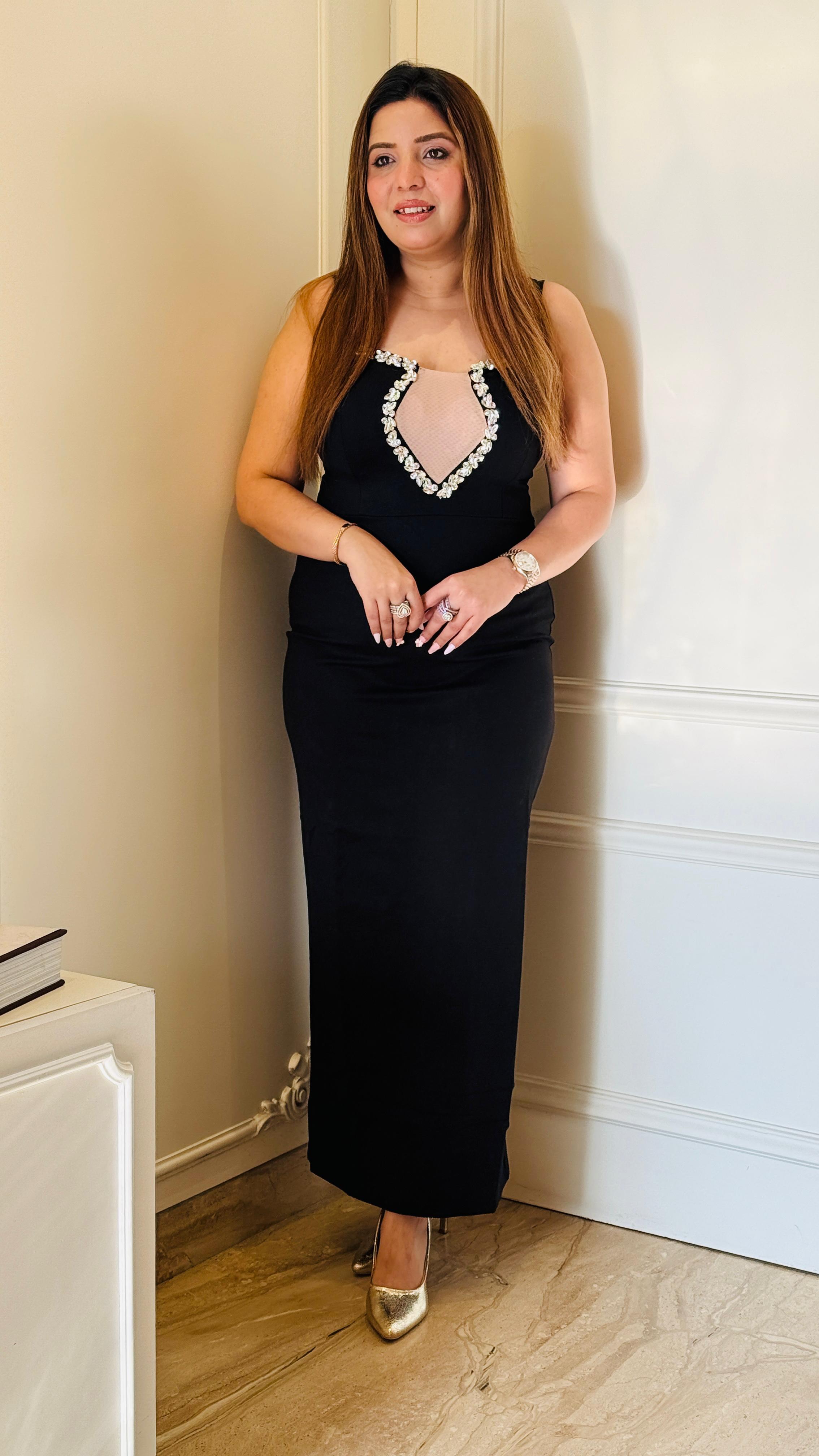 Black Serena Glow Crepe One-Piece Dress