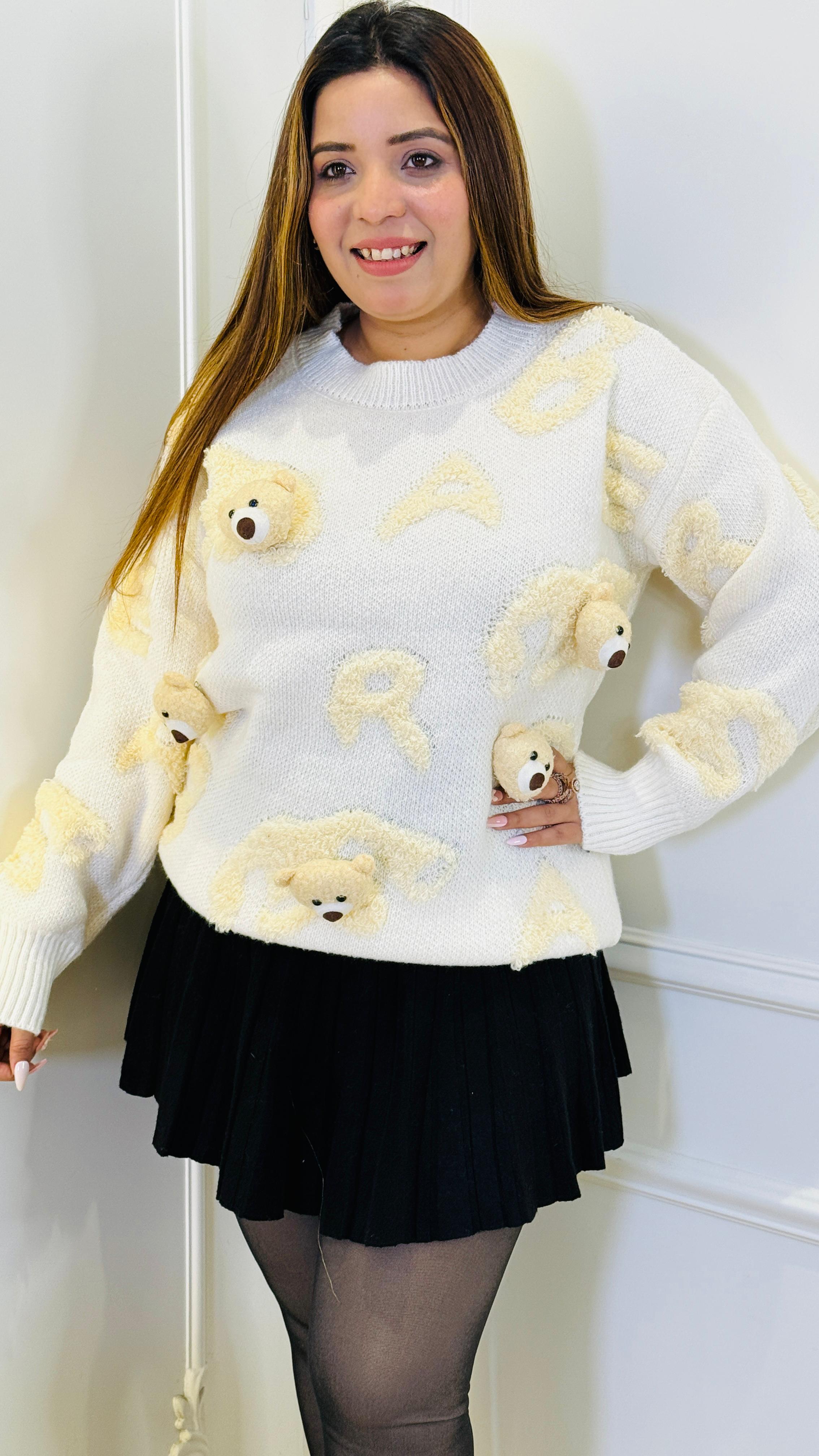 White SnuggleTeddy Woolen Sweater