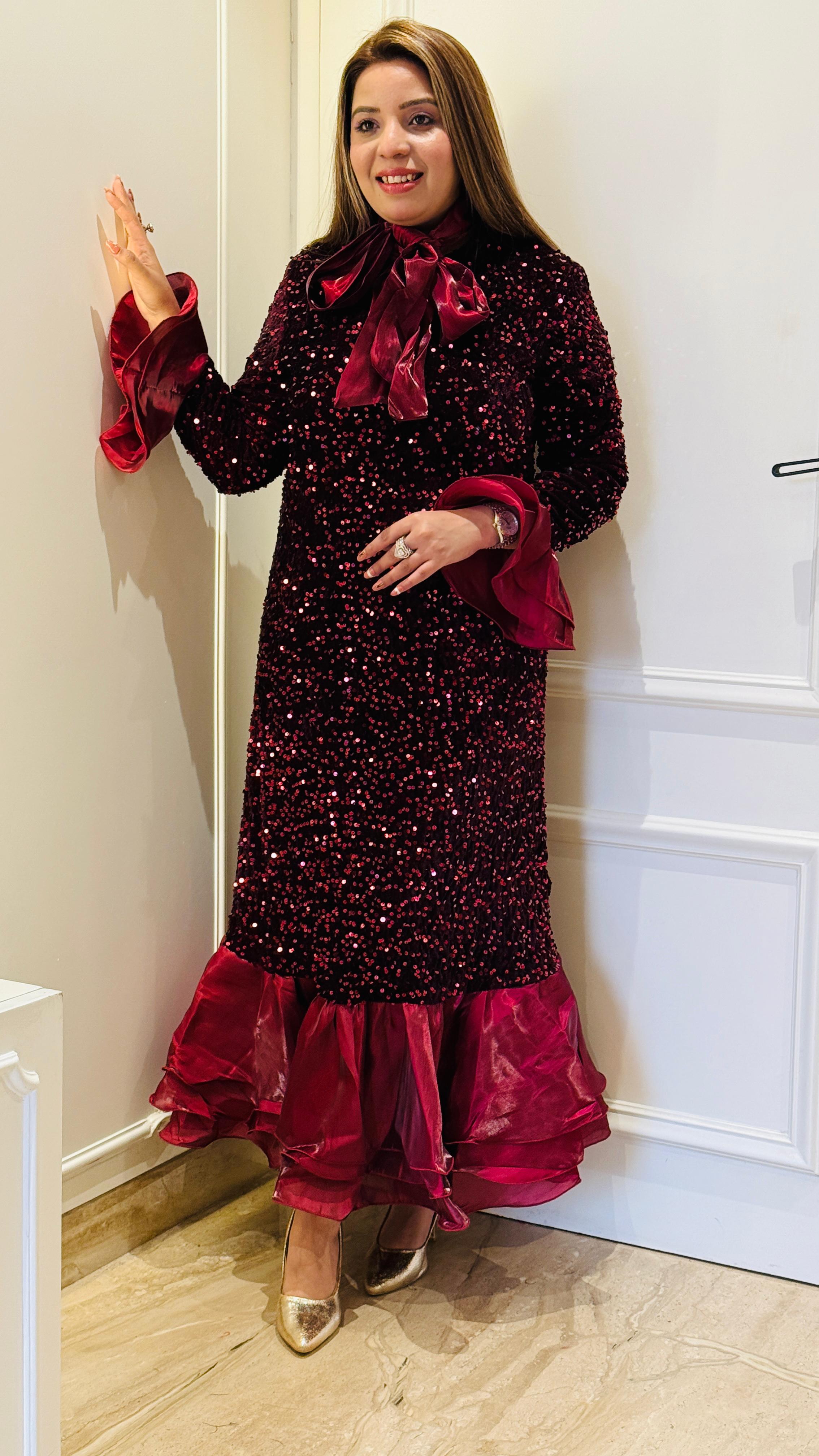 Regal Shine Velvet Sequin Belt with Organza Detailing