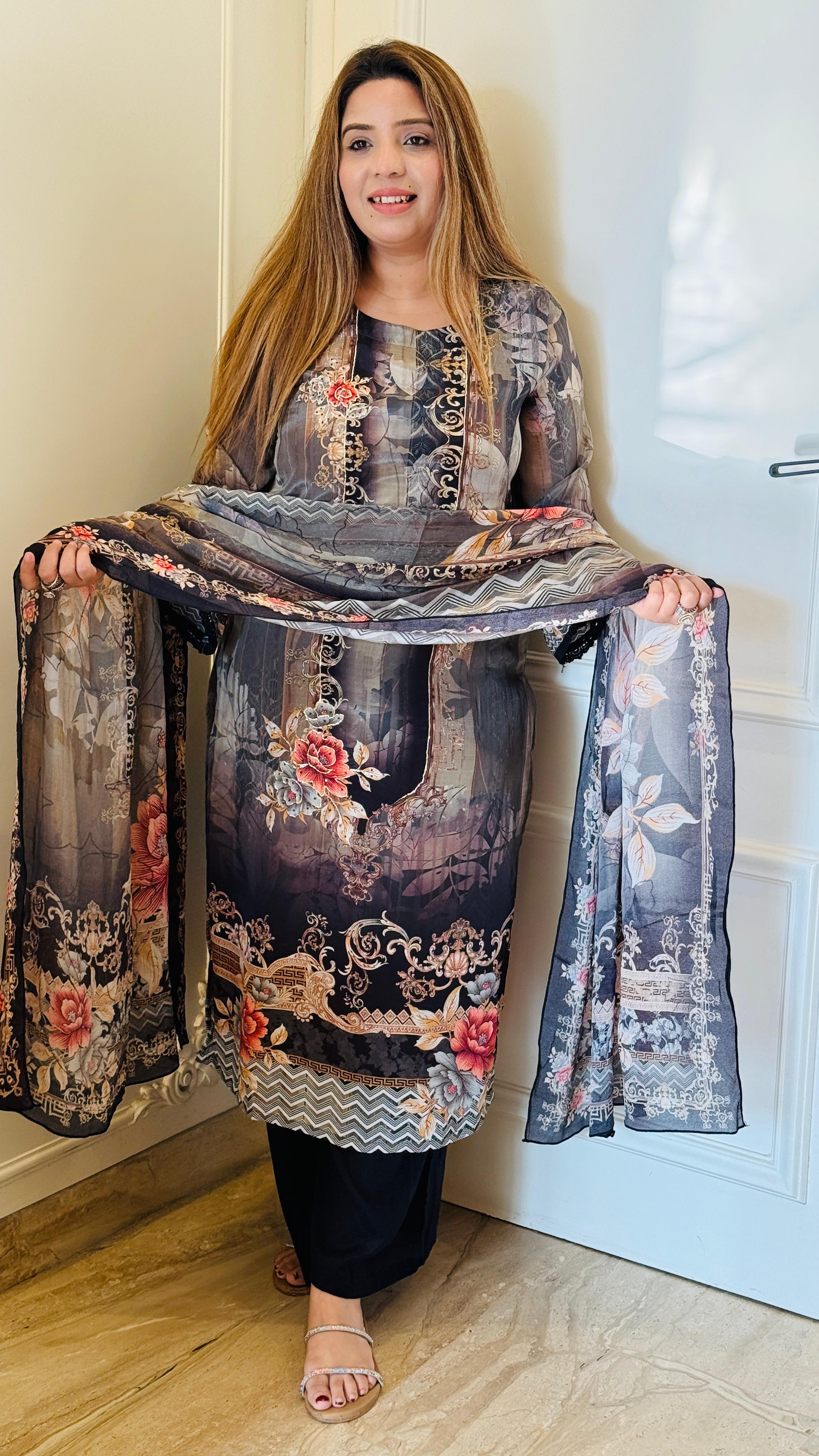 Black Serenity Crepe Suit Set