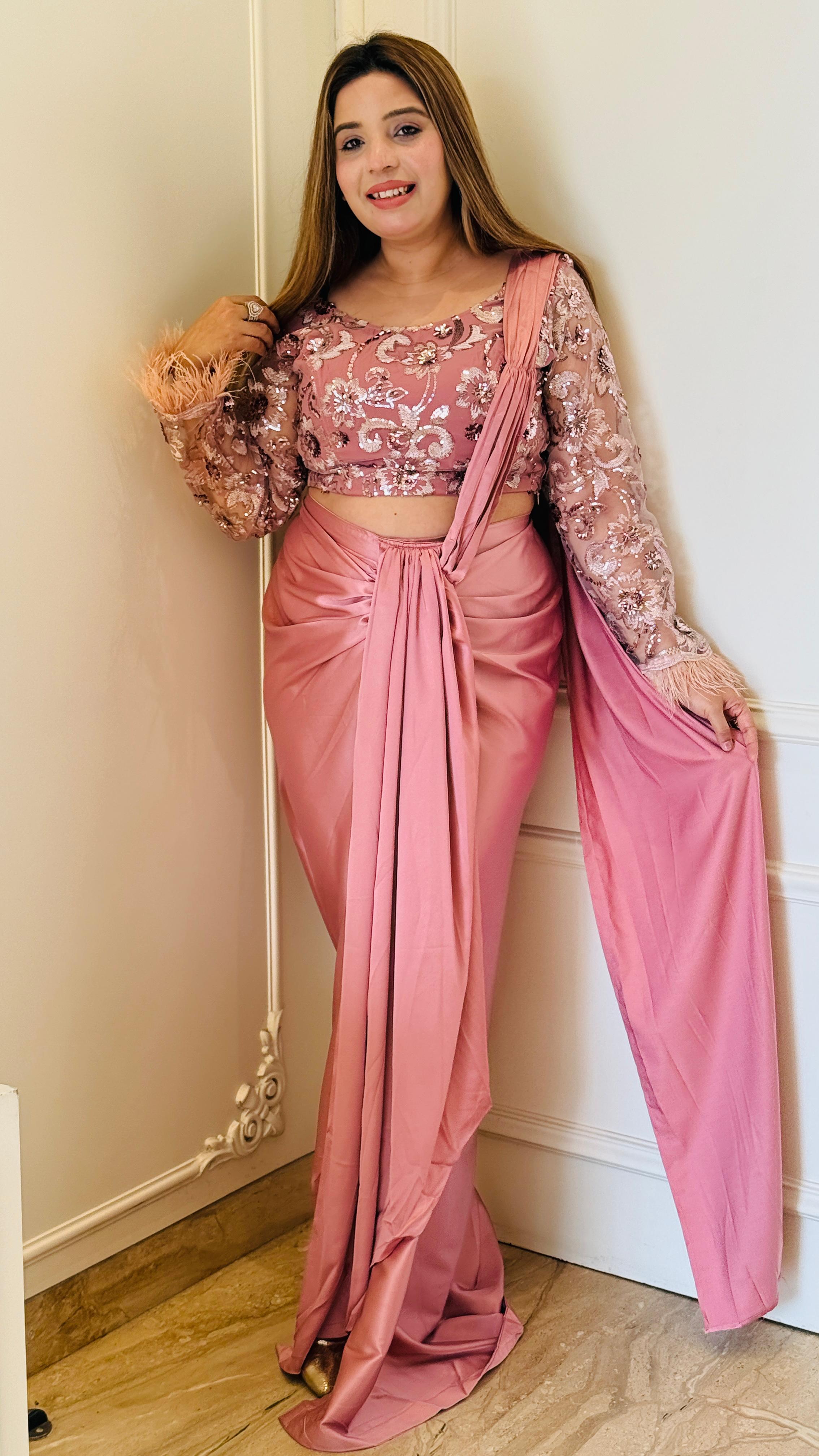 Pink Regalia Satin Saree
