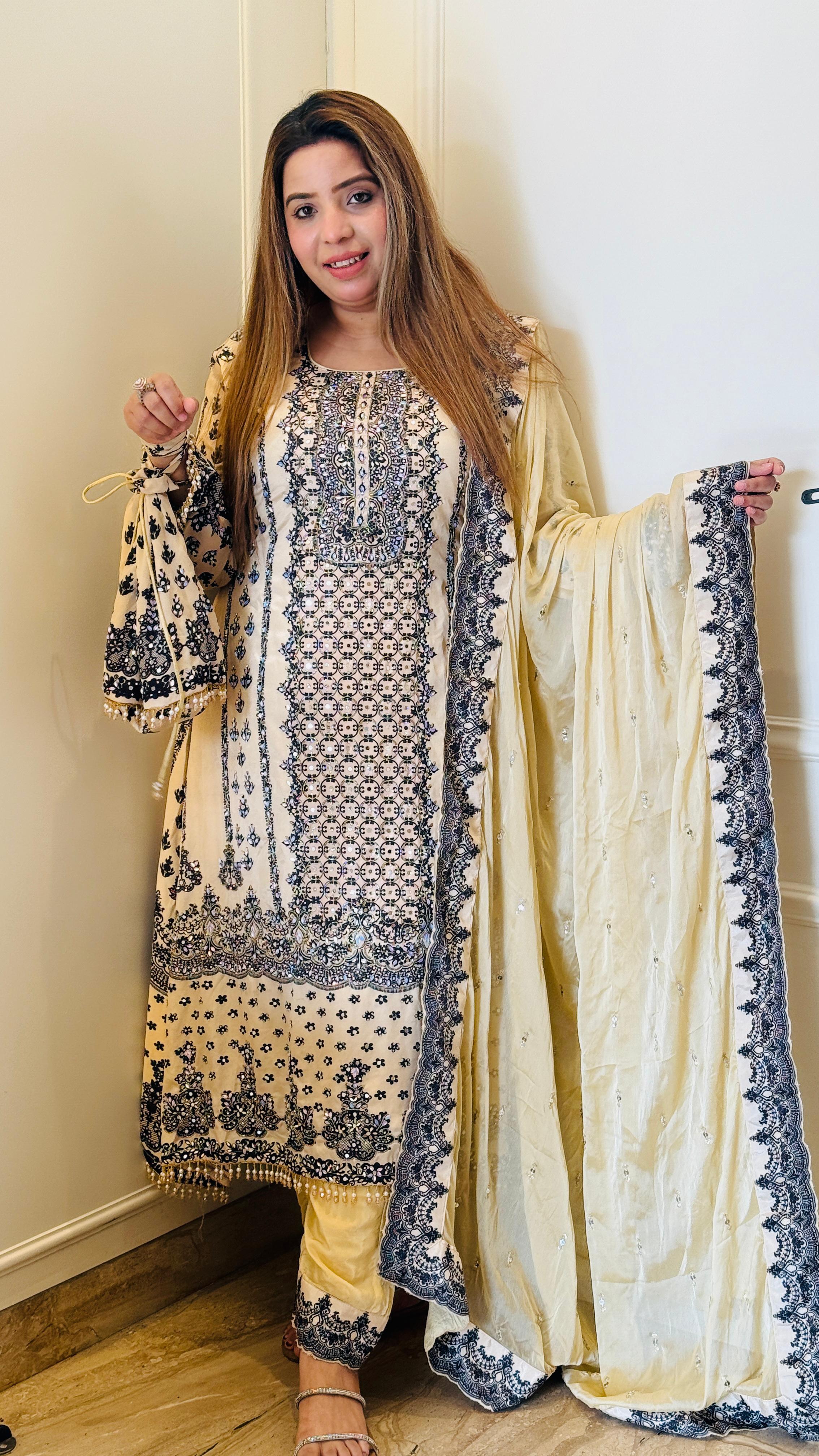 Beige Elira Crepe Suit Set