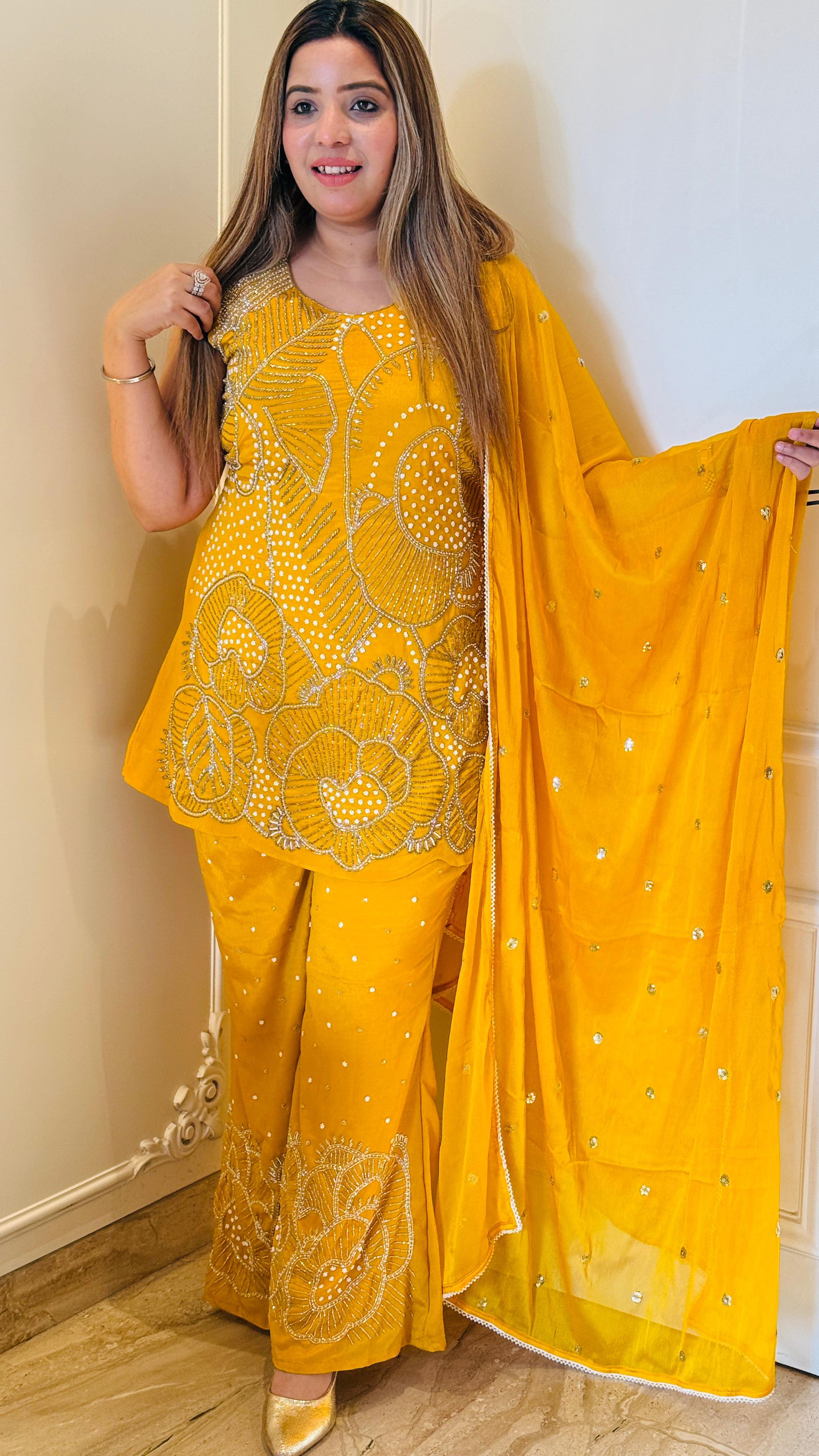 Yellow & Red Ravleen Georgette Suit Set