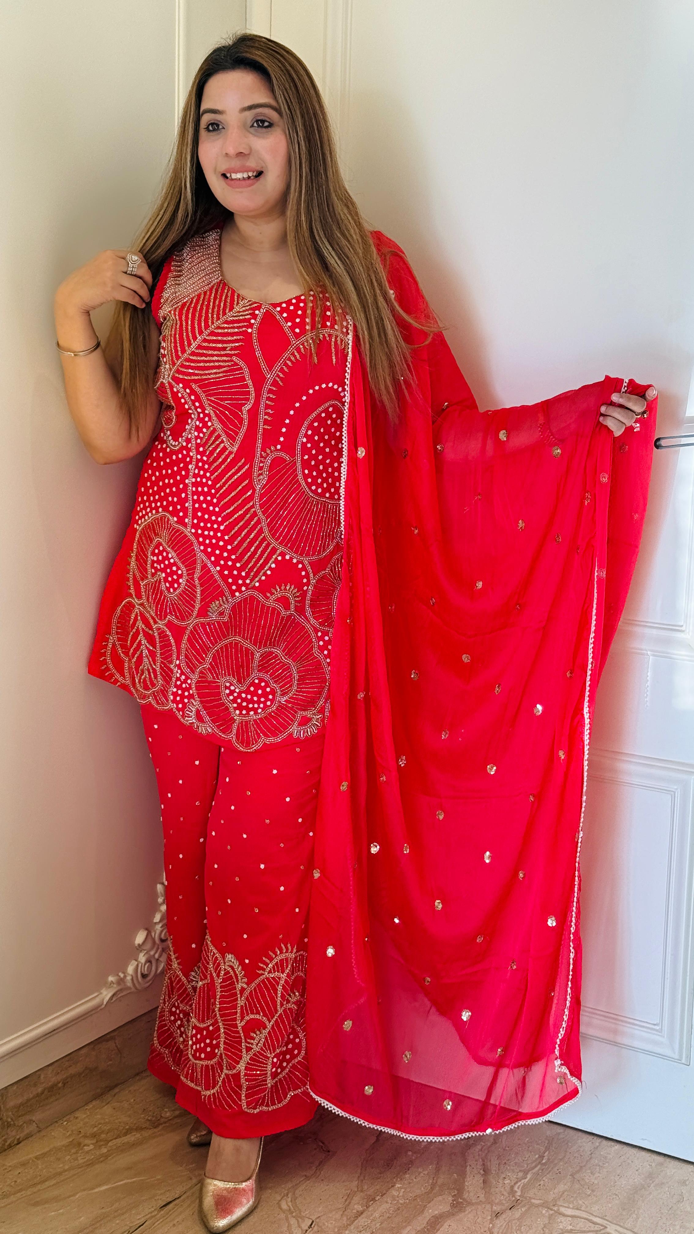 Yellow & Red Ravleen Georgette Suit Set