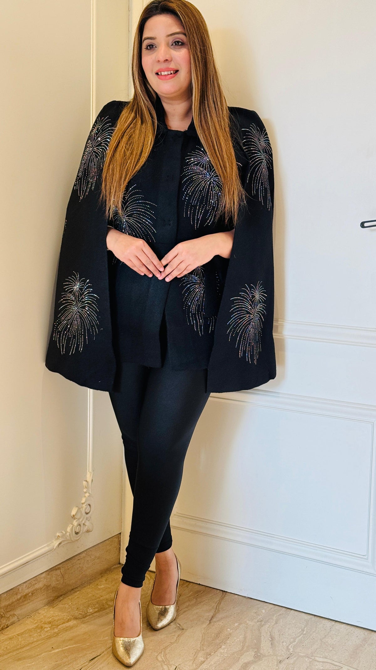 Black Avyanna Wool Cape Blazer